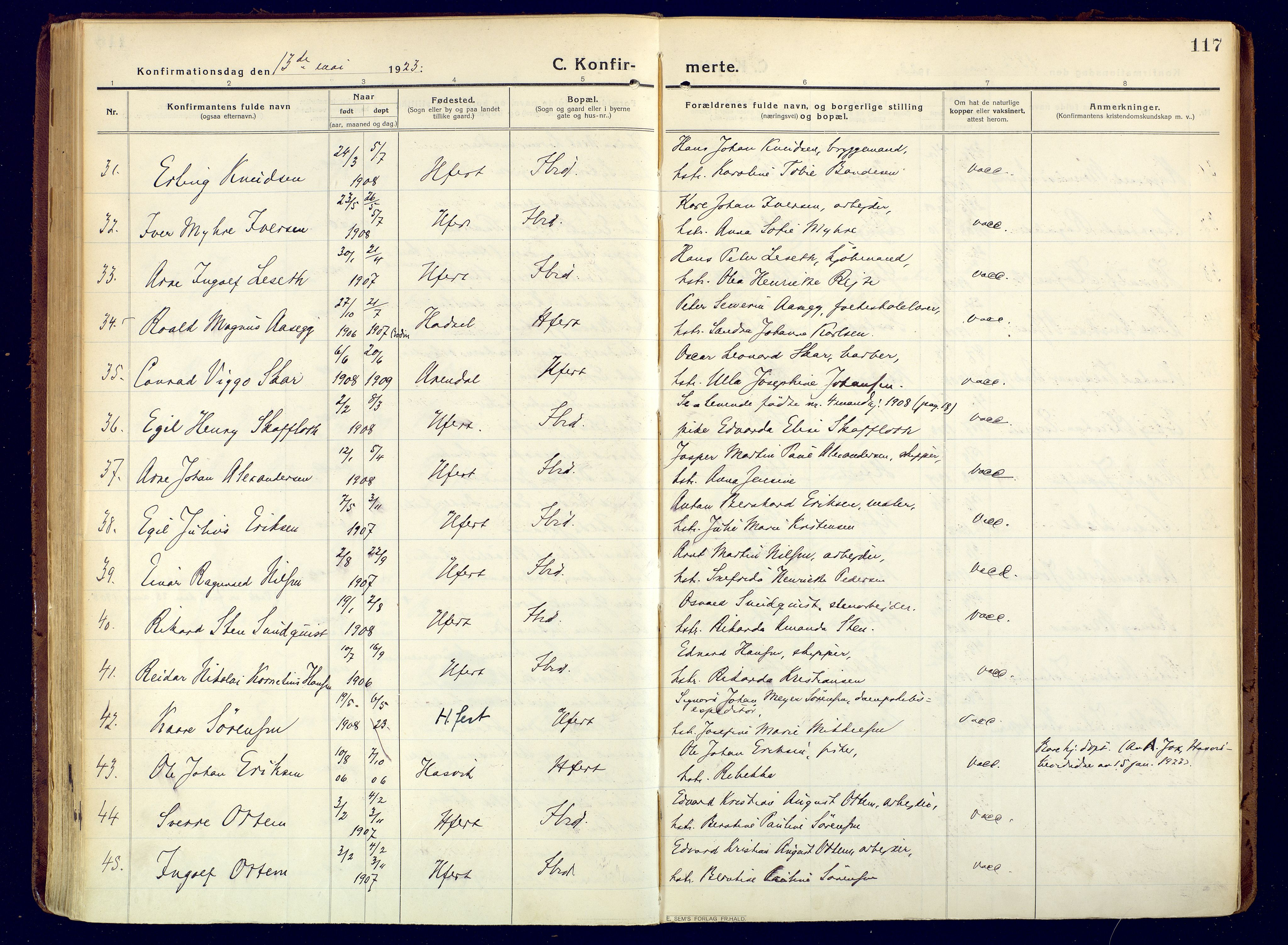 Hammerfest sokneprestkontor, AV/SATØ-S-1347/H/Ha/L0015.kirke: Ministerialbok nr. 15, 1916-1923, s. 117