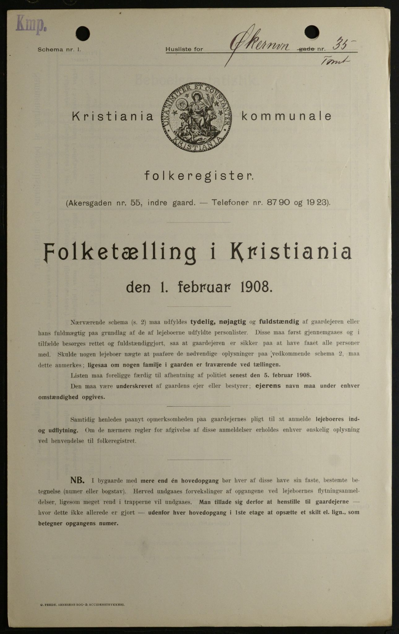 OBA, Kommunal folketelling 1.2.1908 for Kristiania kjøpstad, 1908, s. 115746