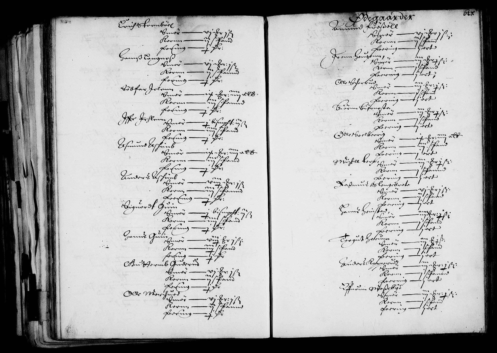 Rentekammeret inntil 1814, Realistisk ordnet avdeling, AV/RA-EA-4070/N/Na/L0001: [XI f]: Akershus stifts jordebok, 1652, s. 626b-627a