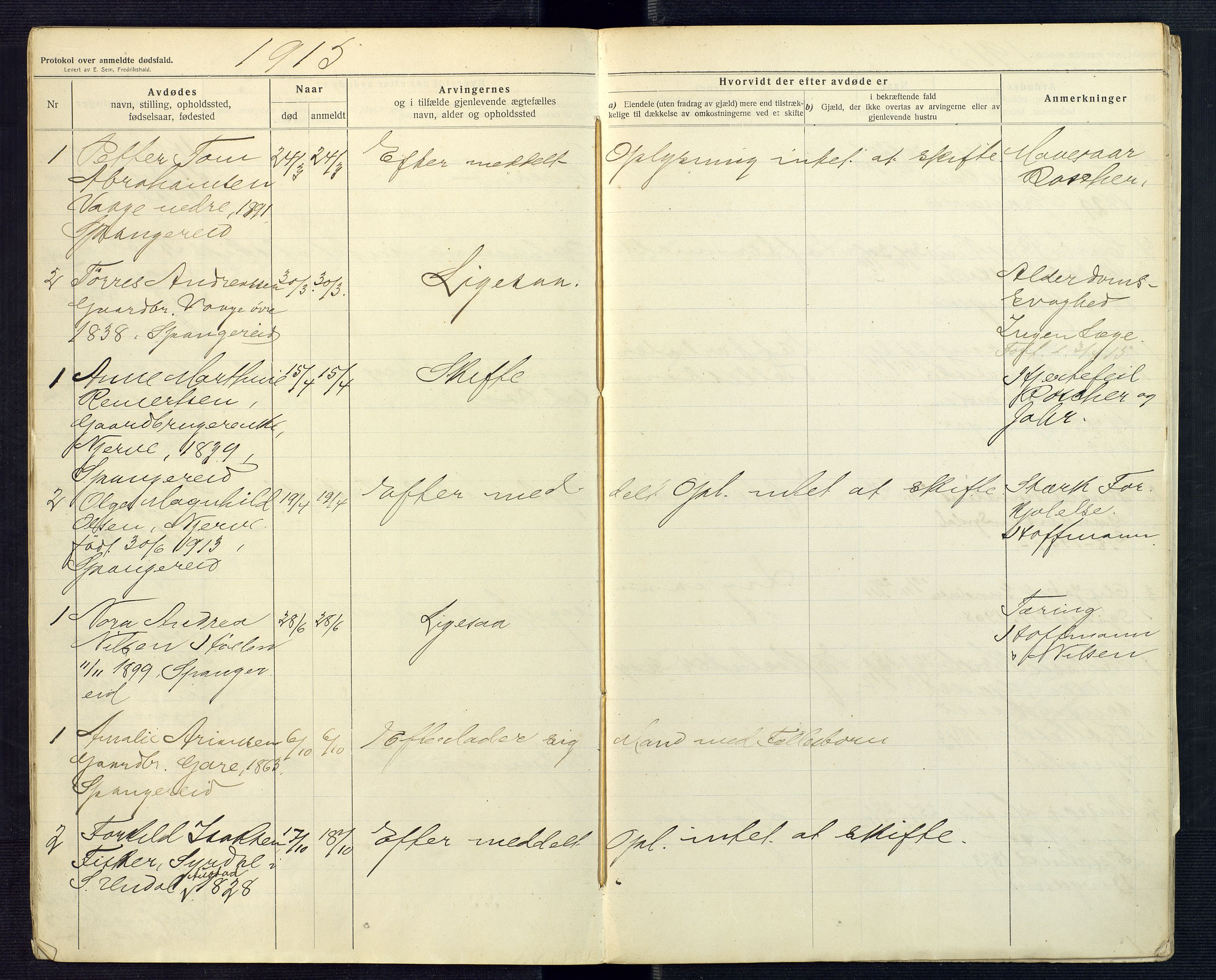 Mandal sorenskriveri, AV/SAK-1221-0005/001/H/Ha/L0018: Dødsfall Spangereid nr 17, 1912-1918