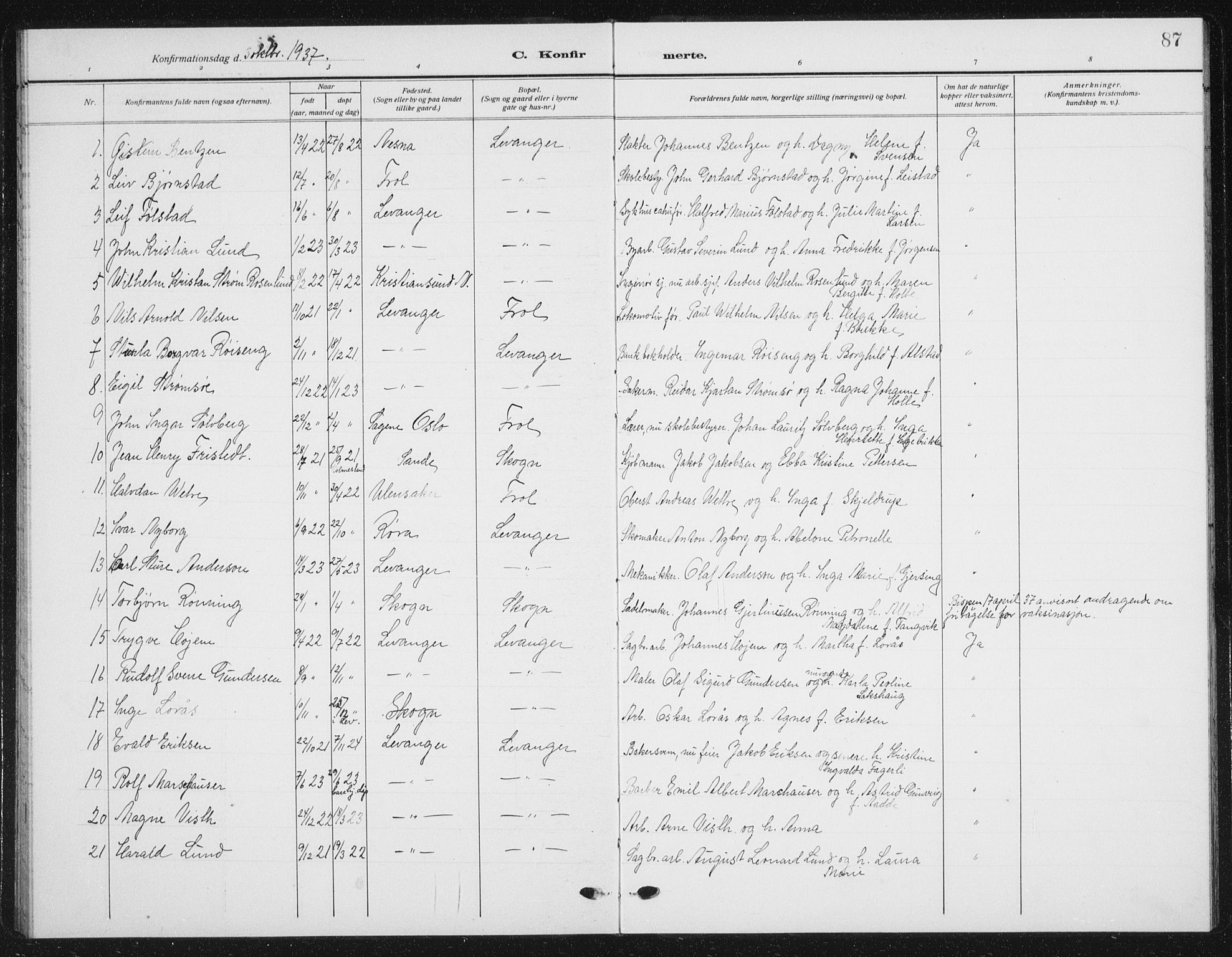 Ministerialprotokoller, klokkerbøker og fødselsregistre - Nord-Trøndelag, SAT/A-1458/720/L0193: Klokkerbok nr. 720C02, 1918-1941, s. 87