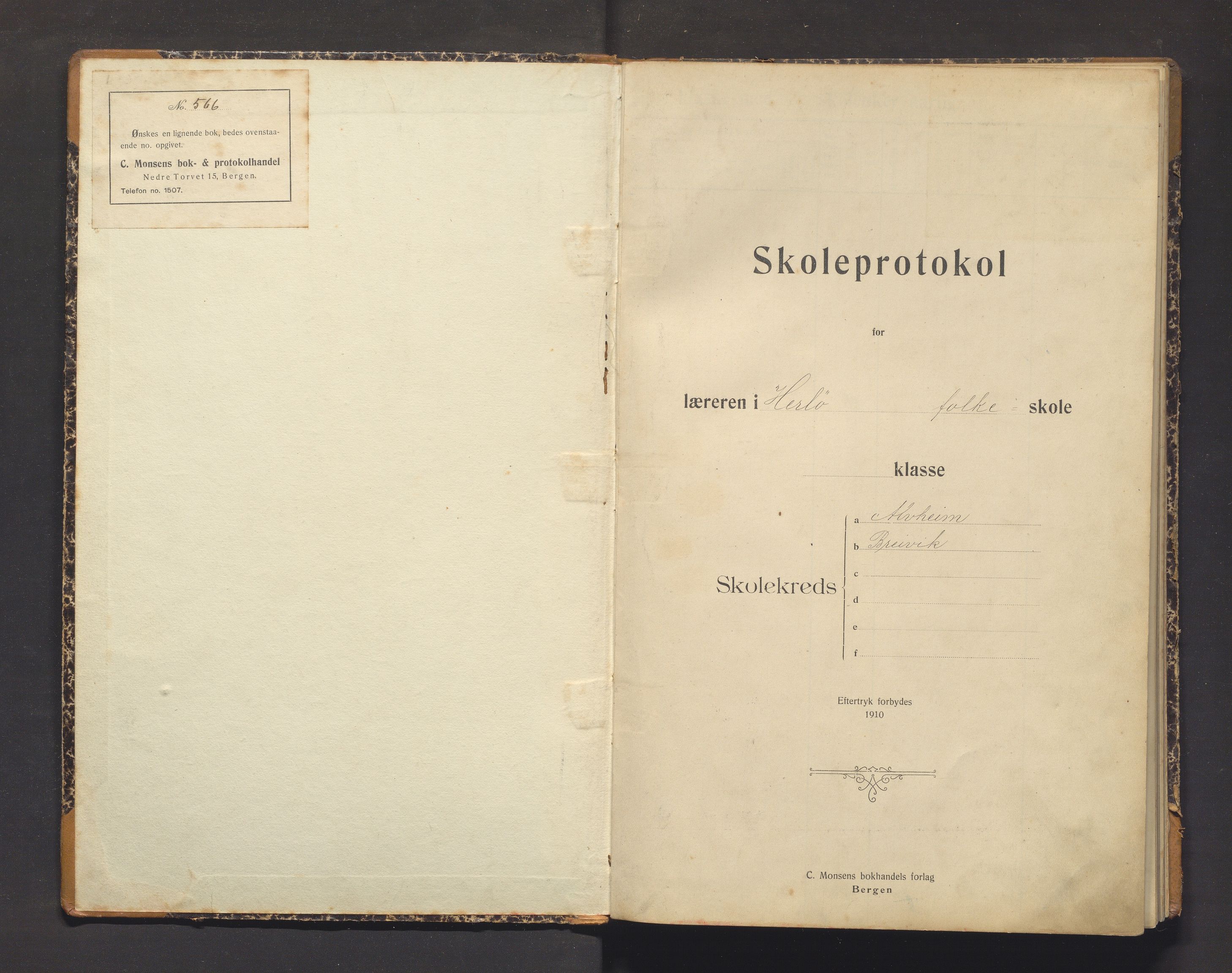 Herdla kommune. Barneskulane, IKAH/1258-231/F/Fa/L0002: Skuleprotokoll for Alvheim og Breivik skular, 1913-1923