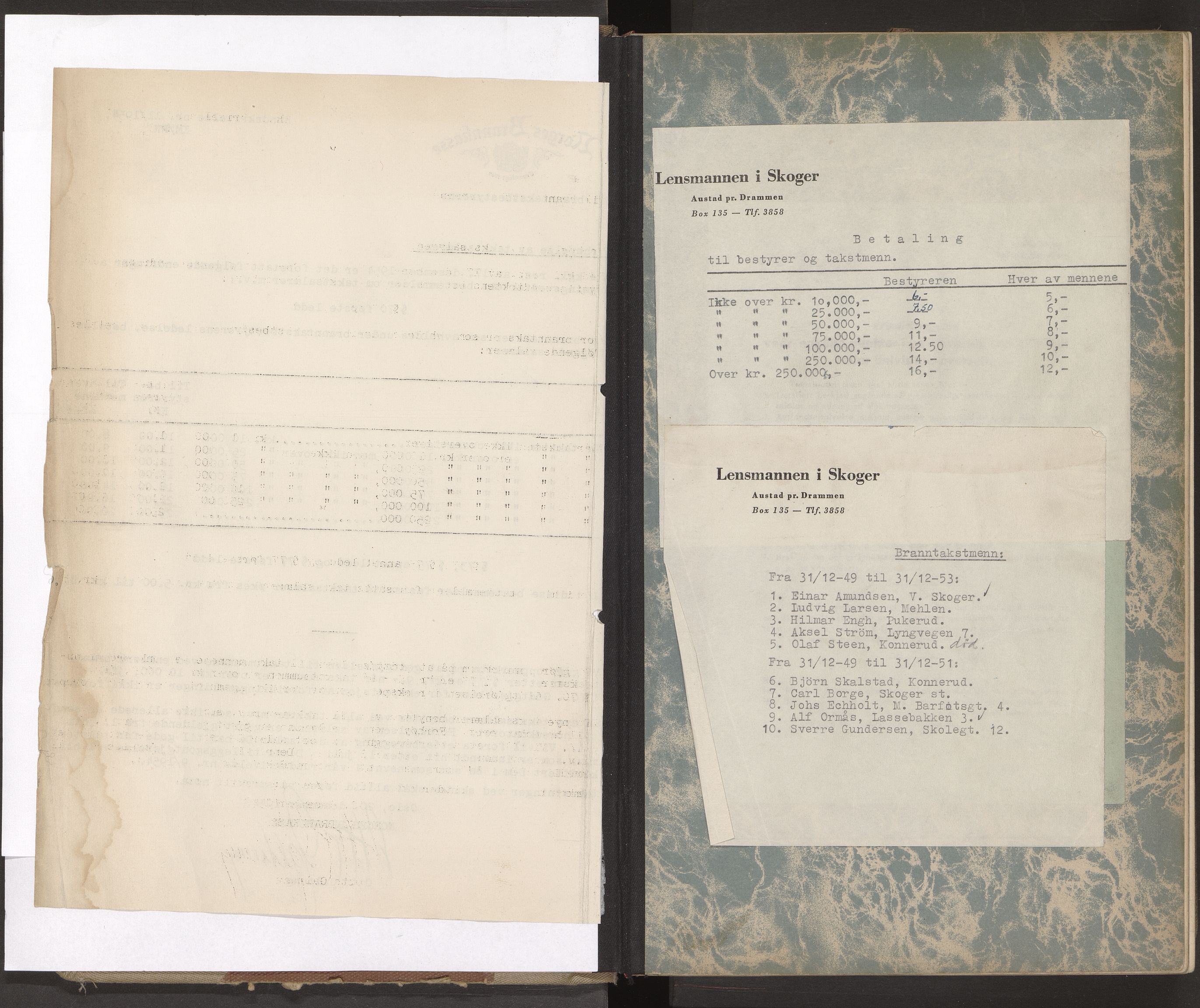 Skoger lensmannskontor, AV/SAKO-A-548/Y/Yi/Yia/L0013: Branntakstprotokoll, 1949-1955