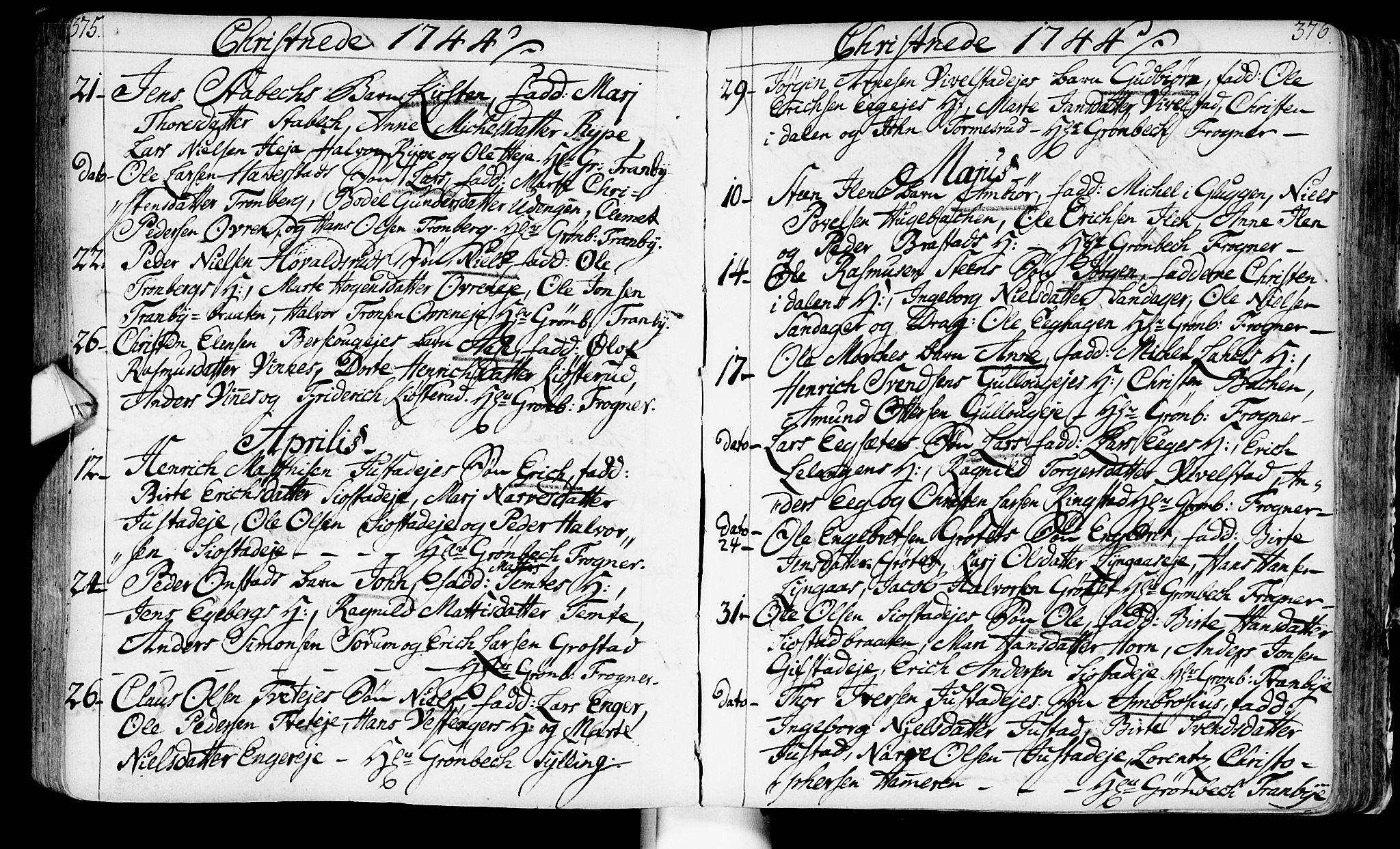 Lier kirkebøker, AV/SAKO-A-230/F/Fa/L0003: Ministerialbok nr. I 3, 1727-1748, s. 375-376
