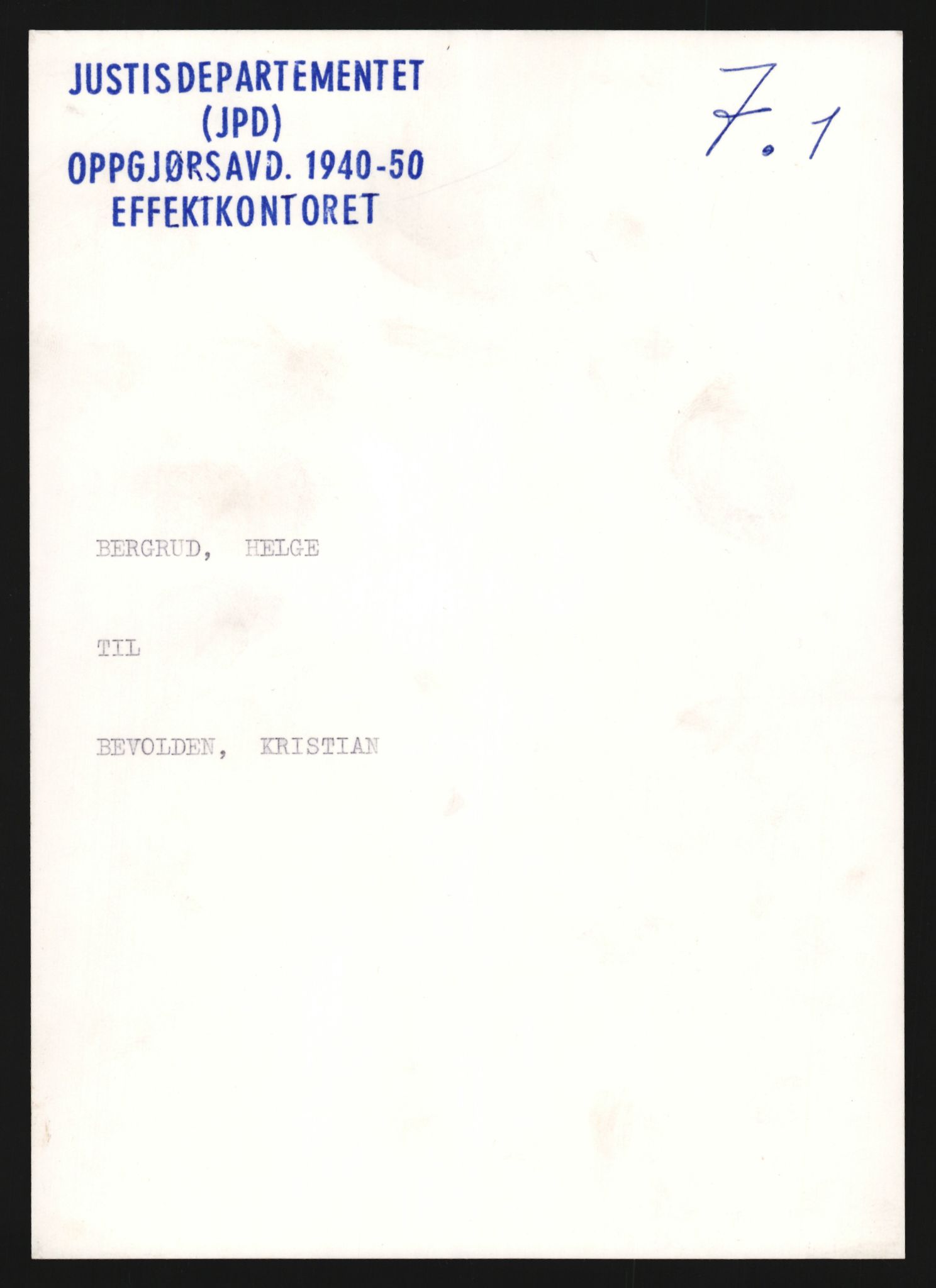 Justisdepartementet, Oppgjørsavdelingen, AV/RA-S-1056/G/Gb/L0007: Oppgaver over ettersøkte sivile effekter. Bergrud, Helge - Bjørge, Otto, 1940-1942, s. 1