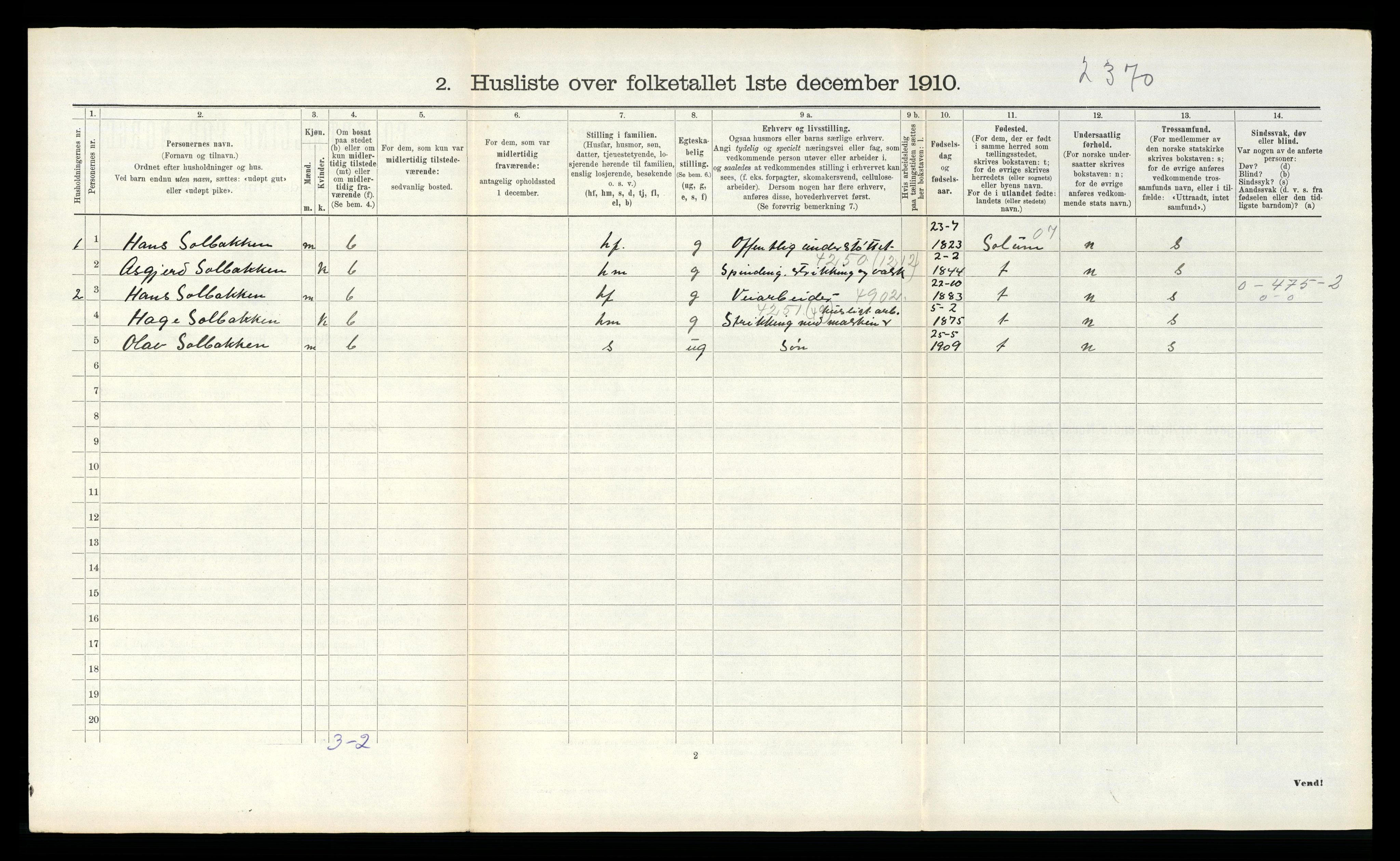 RA, Folketelling 1910 for 0834 Vinje herred, 1910, s. 155