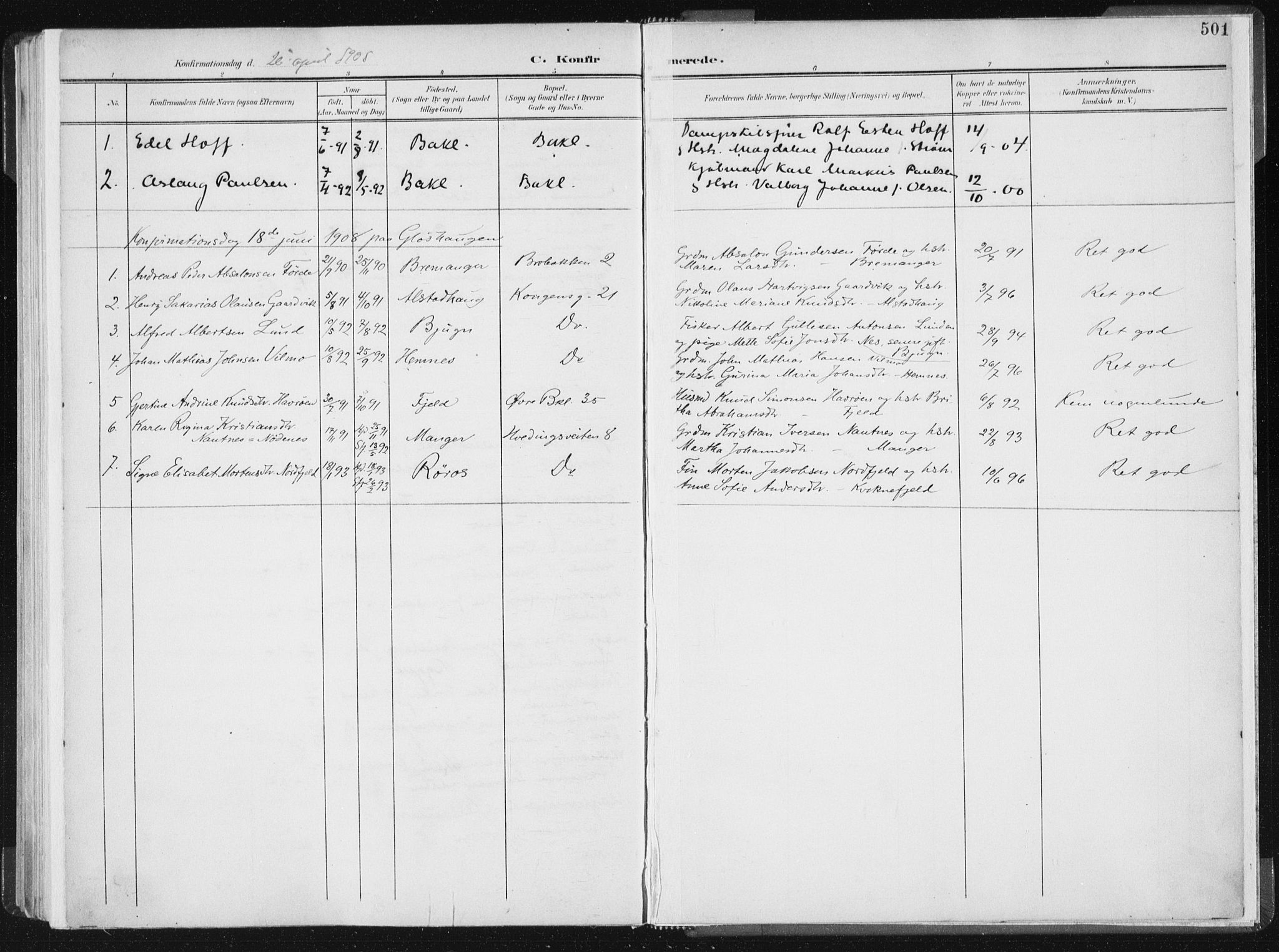 Ministerialprotokoller, klokkerbøker og fødselsregistre - Sør-Trøndelag, AV/SAT-A-1456/604/L0200: Ministerialbok nr. 604A20II, 1901-1908, s. 501