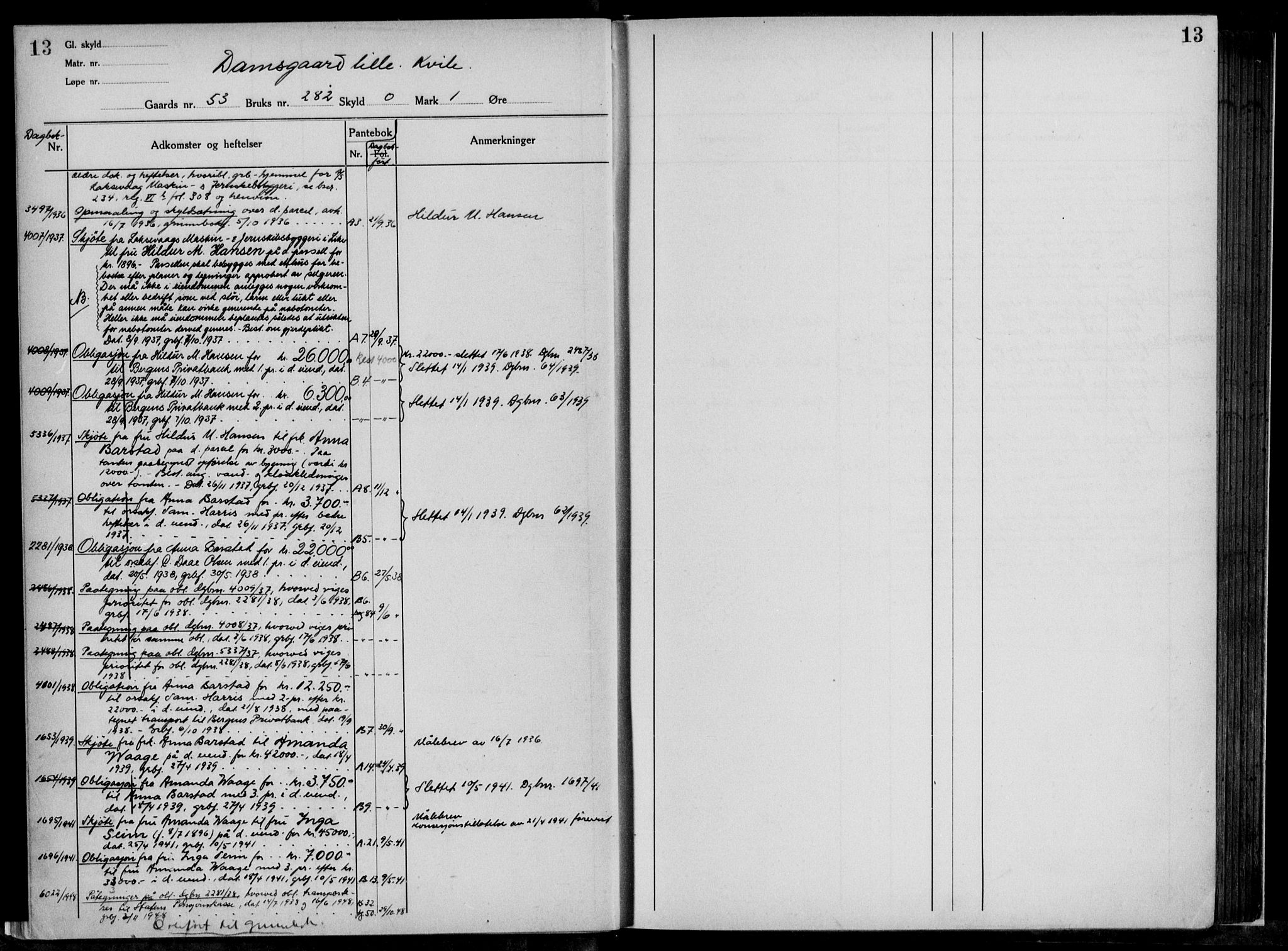 Midhordland sorenskriveri, AV/SAB-A-3001/1/G/Ga/Gab/L0117: Panteregister nr. II.A.b.117, s. 13