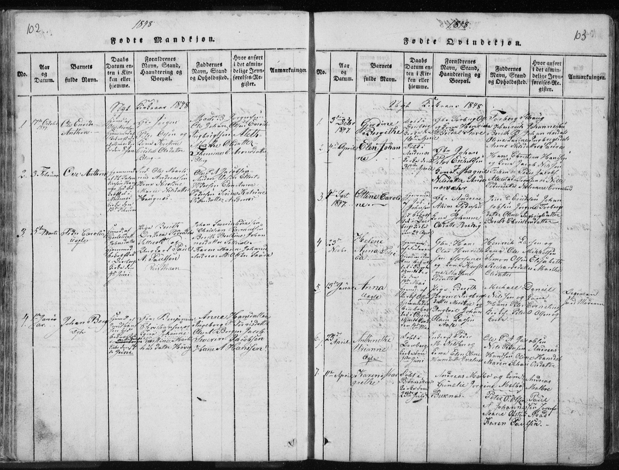 Ministerialprotokoller, klokkerbøker og fødselsregistre - Nordland, SAT/A-1459/897/L1411: Klokkerbok nr. 897C01, 1820-1866, s. 102-103