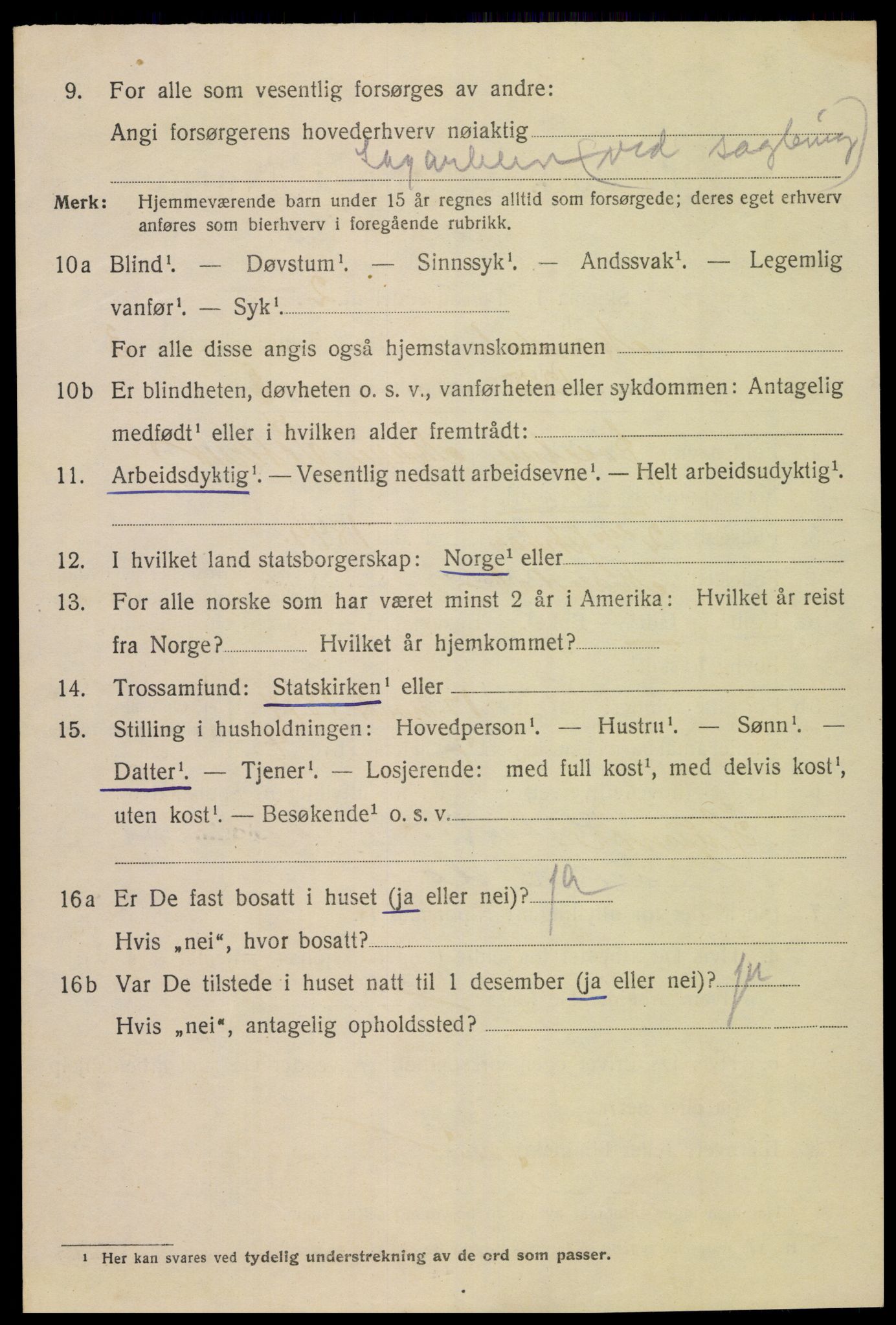 SAK, Folketelling 1920 for 1002 Mandal ladested, 1920, s. 6882
