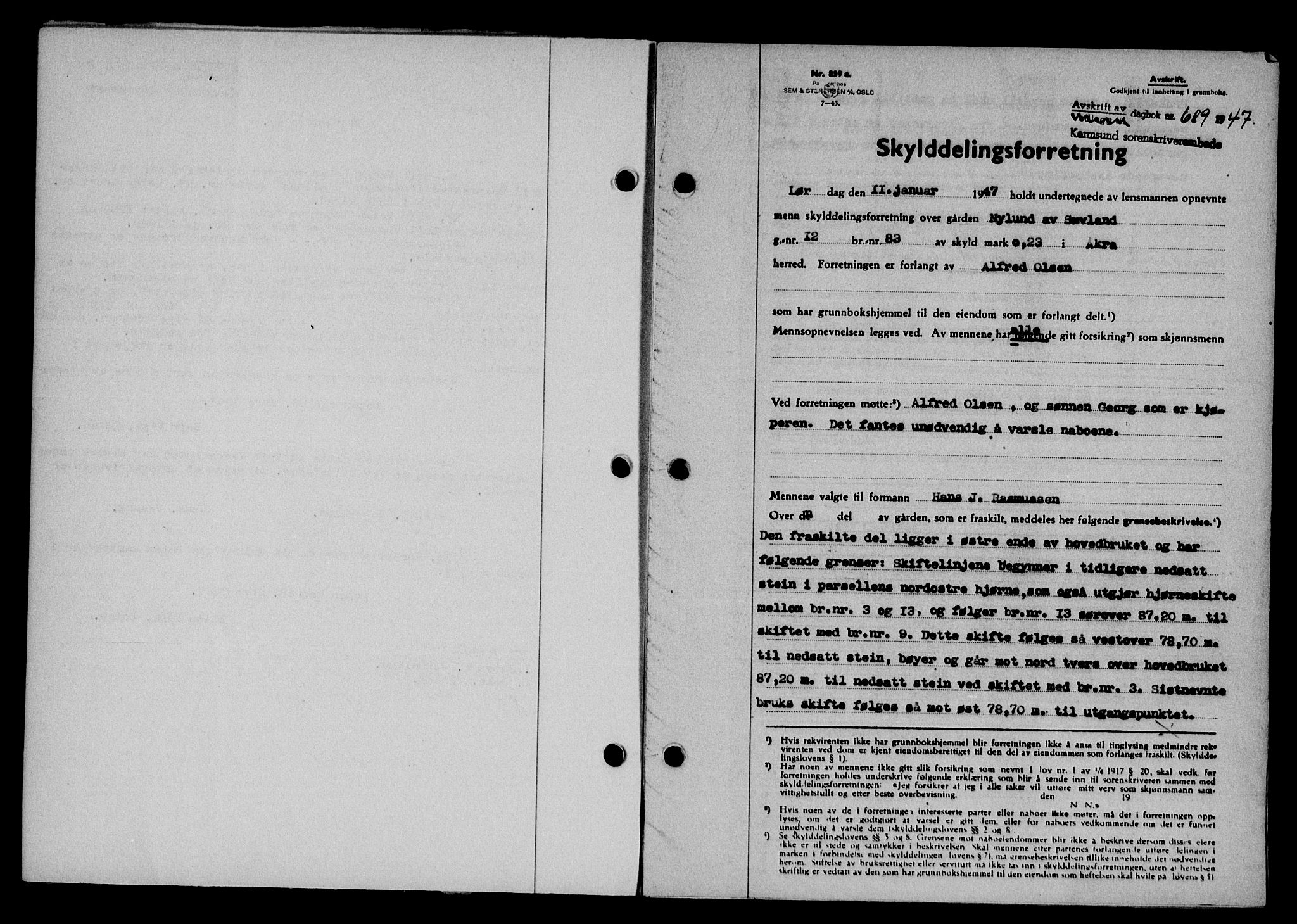Karmsund sorenskriveri, SAST/A-100311/01/II/IIB/L0089: Pantebok nr. 69A, 1947-1947, Dagboknr: 689/1947