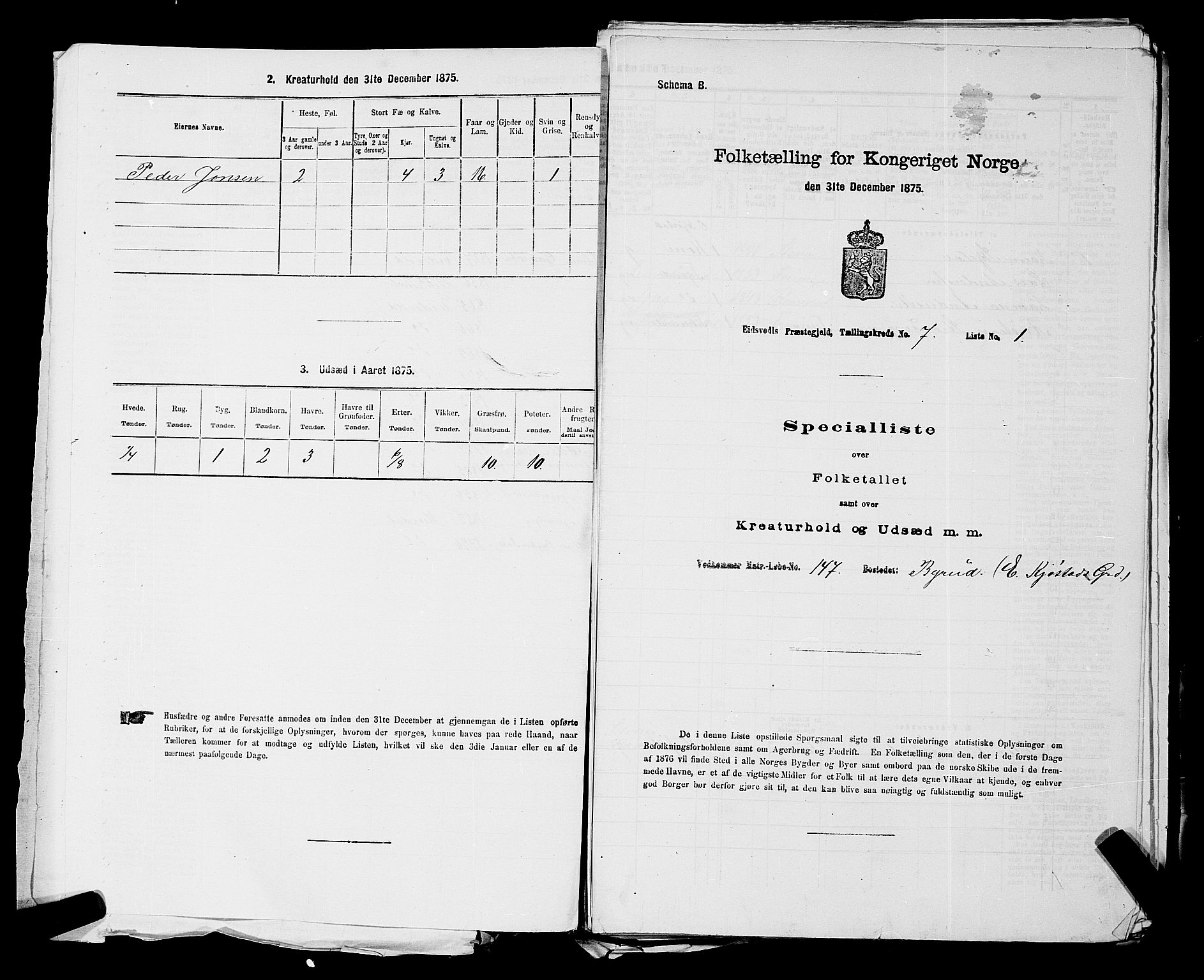 RA, Folketelling 1875 for 0237P Eidsvoll prestegjeld, 1875, s. 907