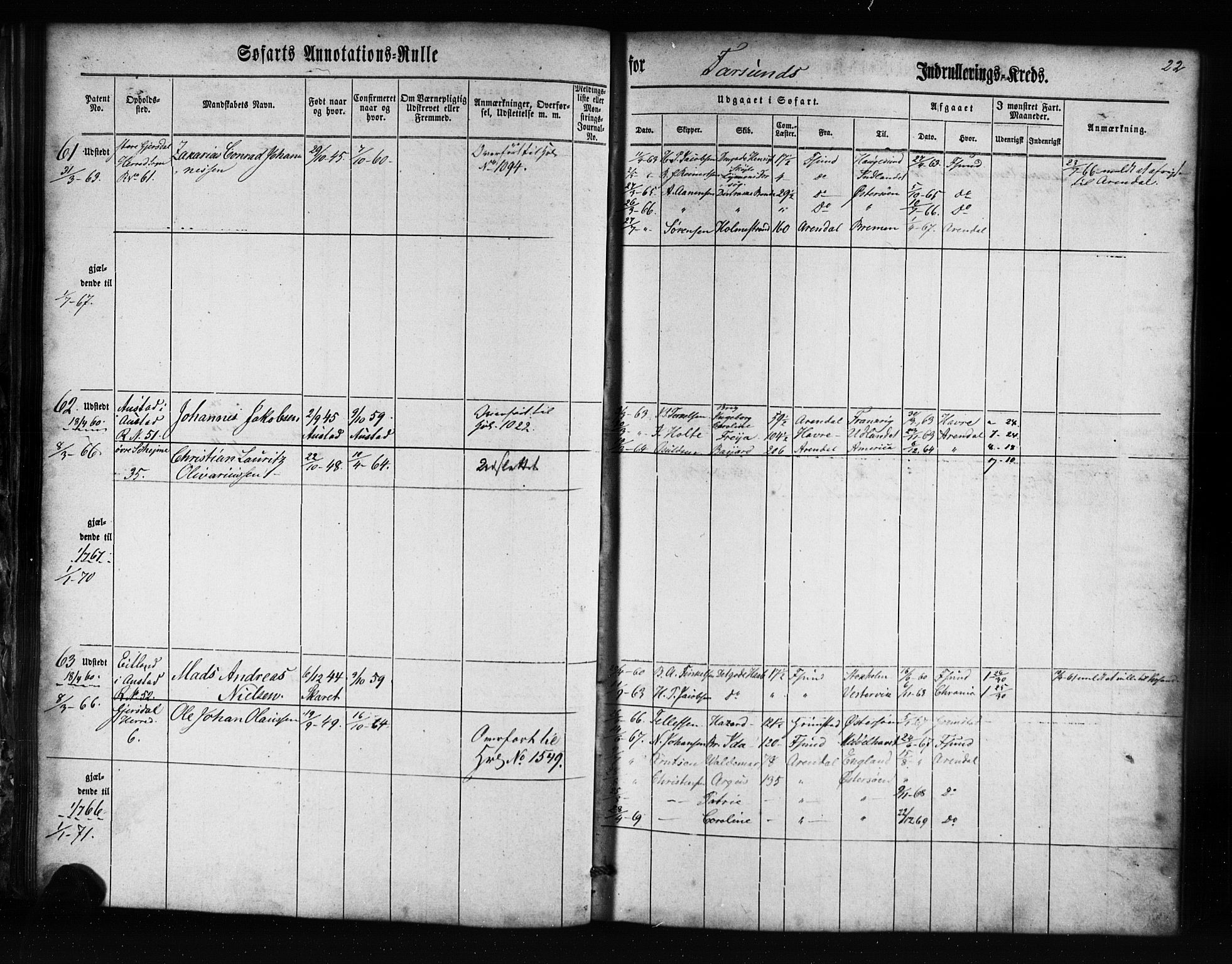 Farsund mønstringskrets, AV/SAK-2031-0017/F/Fa/L0004: Annotasjonsrulle nr 1-795 med register, Z-1, 1860-1865, s. 51