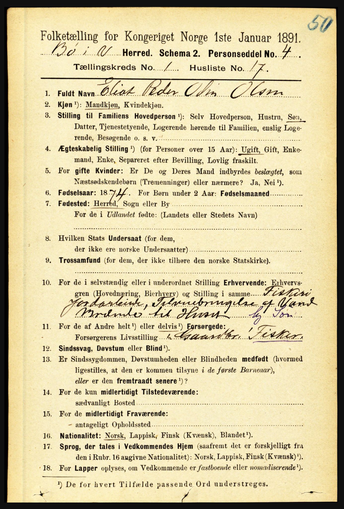 RA, Folketelling 1891 for 1867 Bø herred, 1891, s. 214