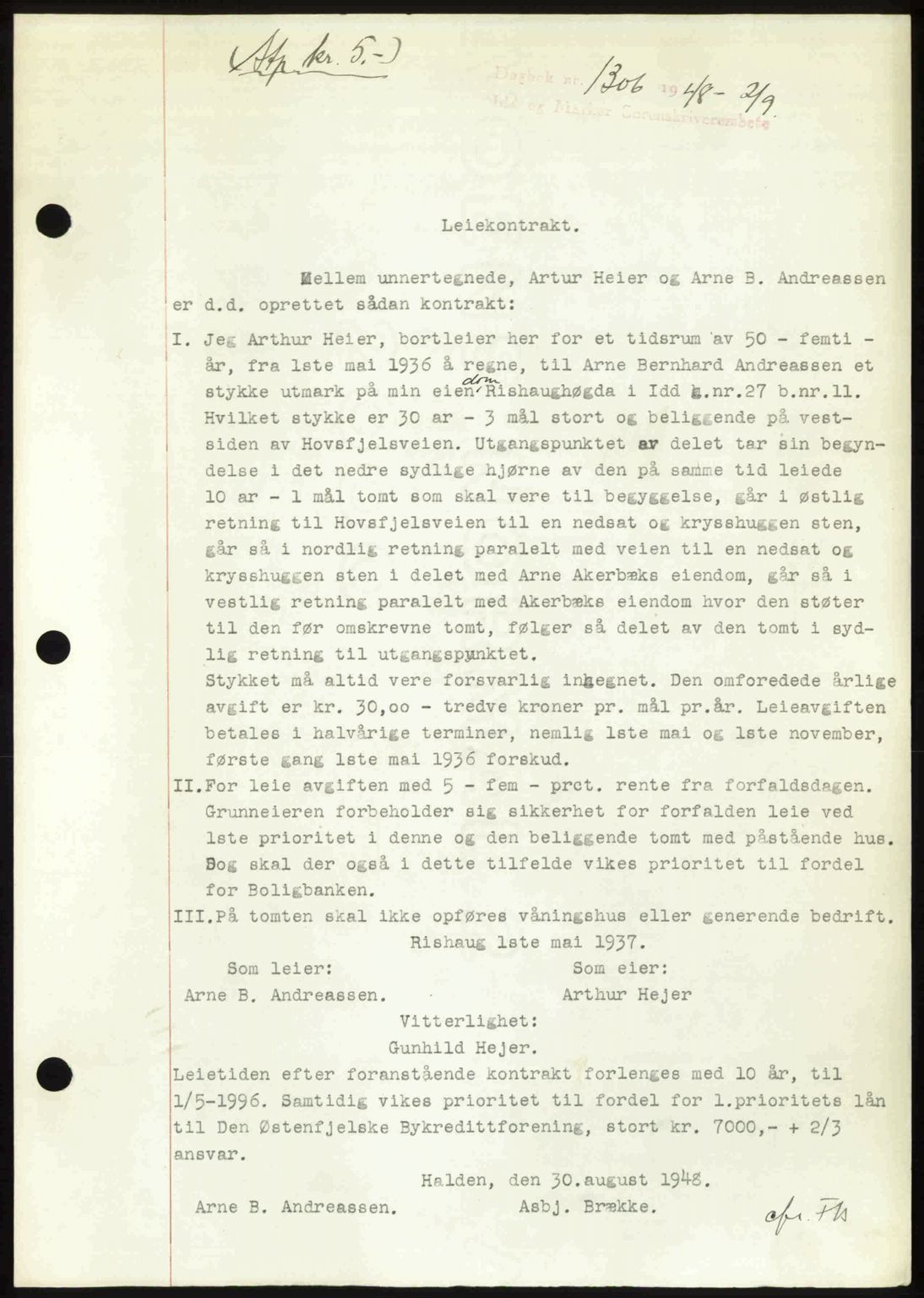 Idd og Marker sorenskriveri, SAO/A-10283/G/Gb/Gbb/L0011: Pantebok nr. A11, 1948-1949, Dagboknr: 1306/1948