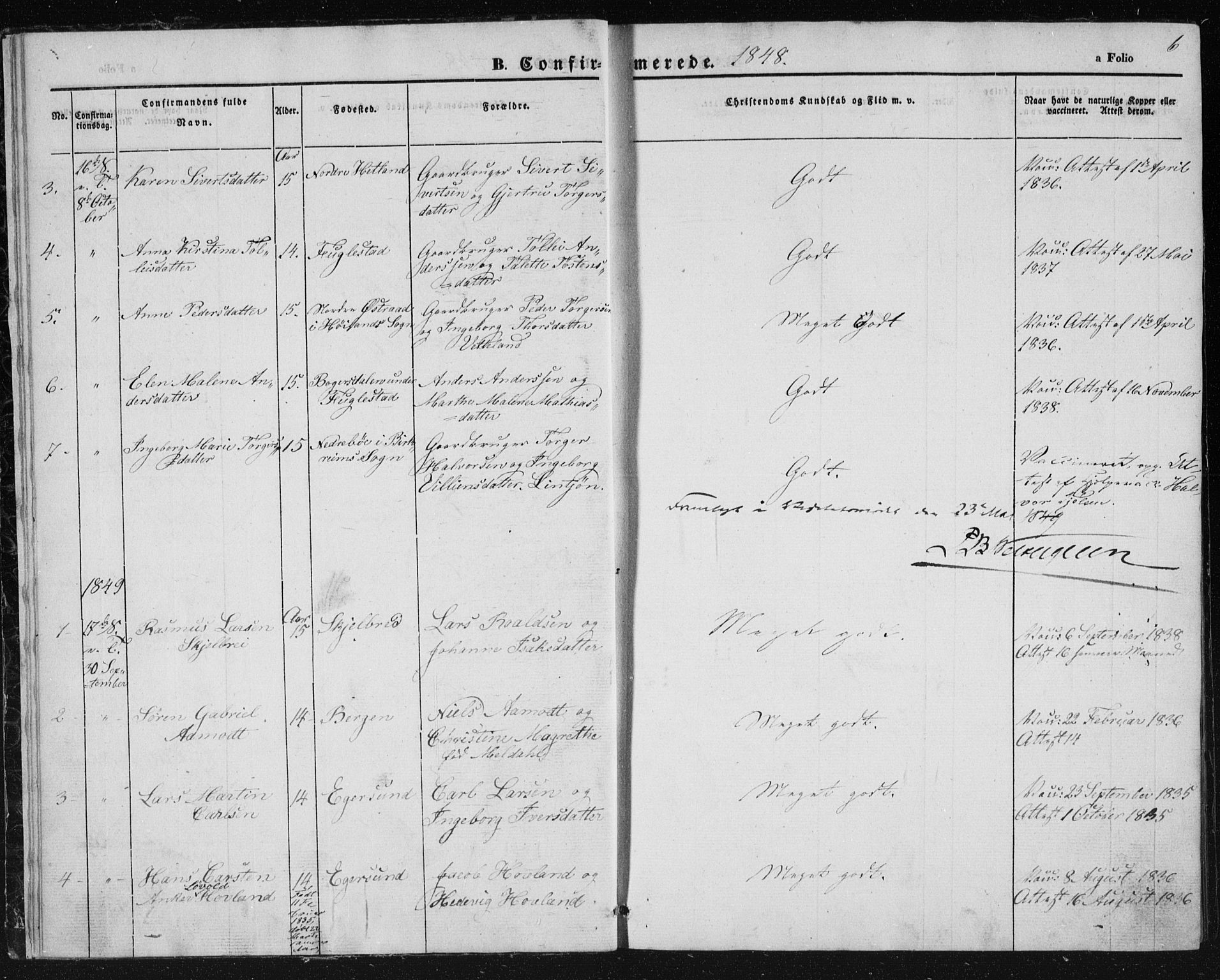 Eigersund sokneprestkontor, AV/SAST-A-101807/001/30/30BA/L0010: Ministerialbok nr. A 10, 1848-1849, s. 6