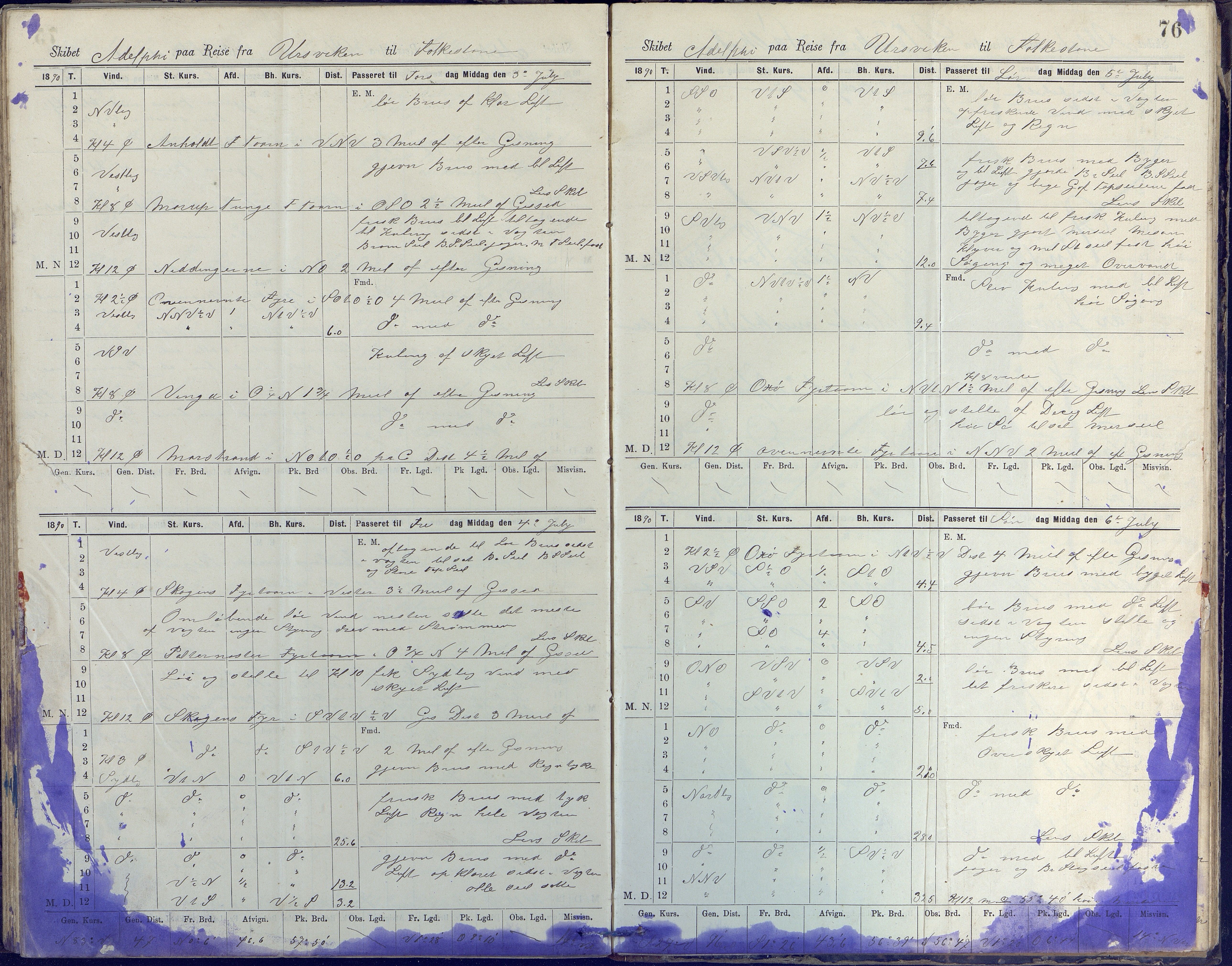 Fartøysarkivet, AAKS/PA-1934/F/L0002/0020: Flere fartøy (se mappenivå) / Adolphi (skonnert), 1888-1891, s. 76