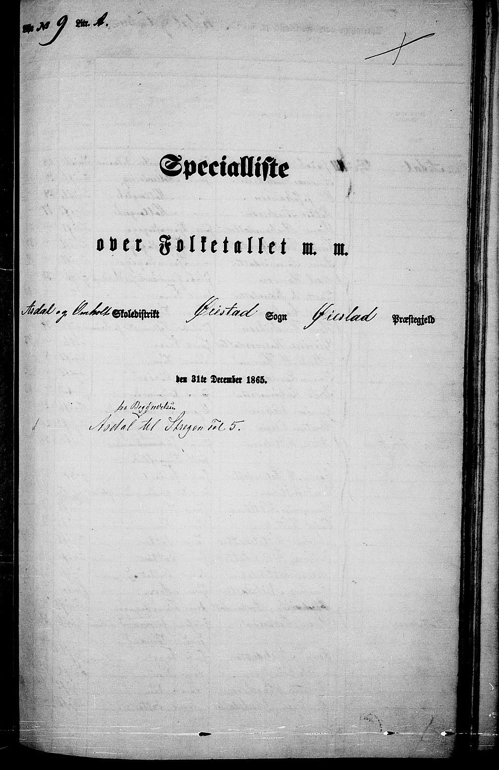 RA, Folketelling 1865 for 0920P Øyestad prestegjeld, 1865, s. 145