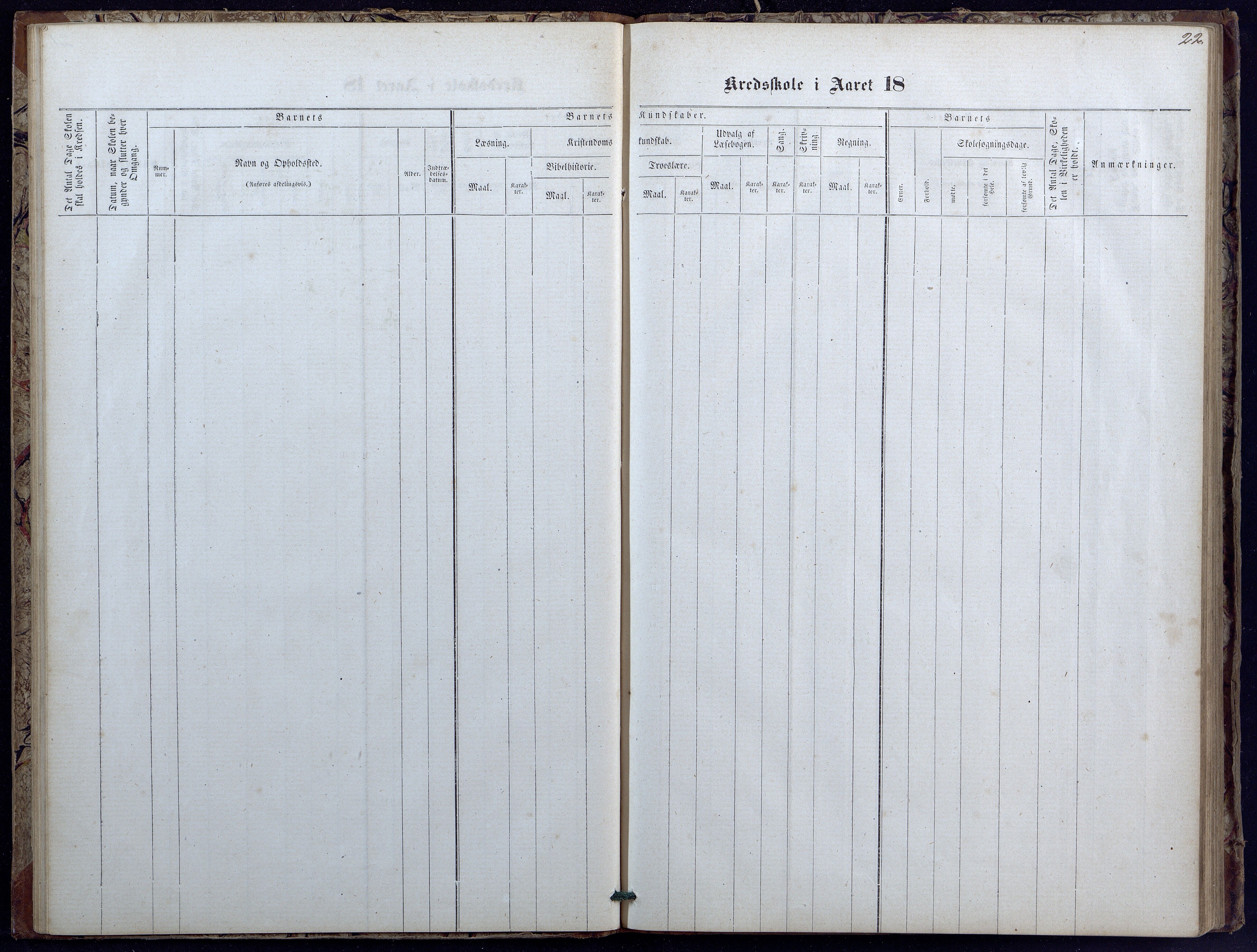 Evje kommune, Landsverk/Omland/Rosseland skolekretser, AAKS/KA0937-550d/F1/L0001: Skoleprotokoll for Landsverk, Omland, Rosseland skolekretser, 1863-1888, s. 22