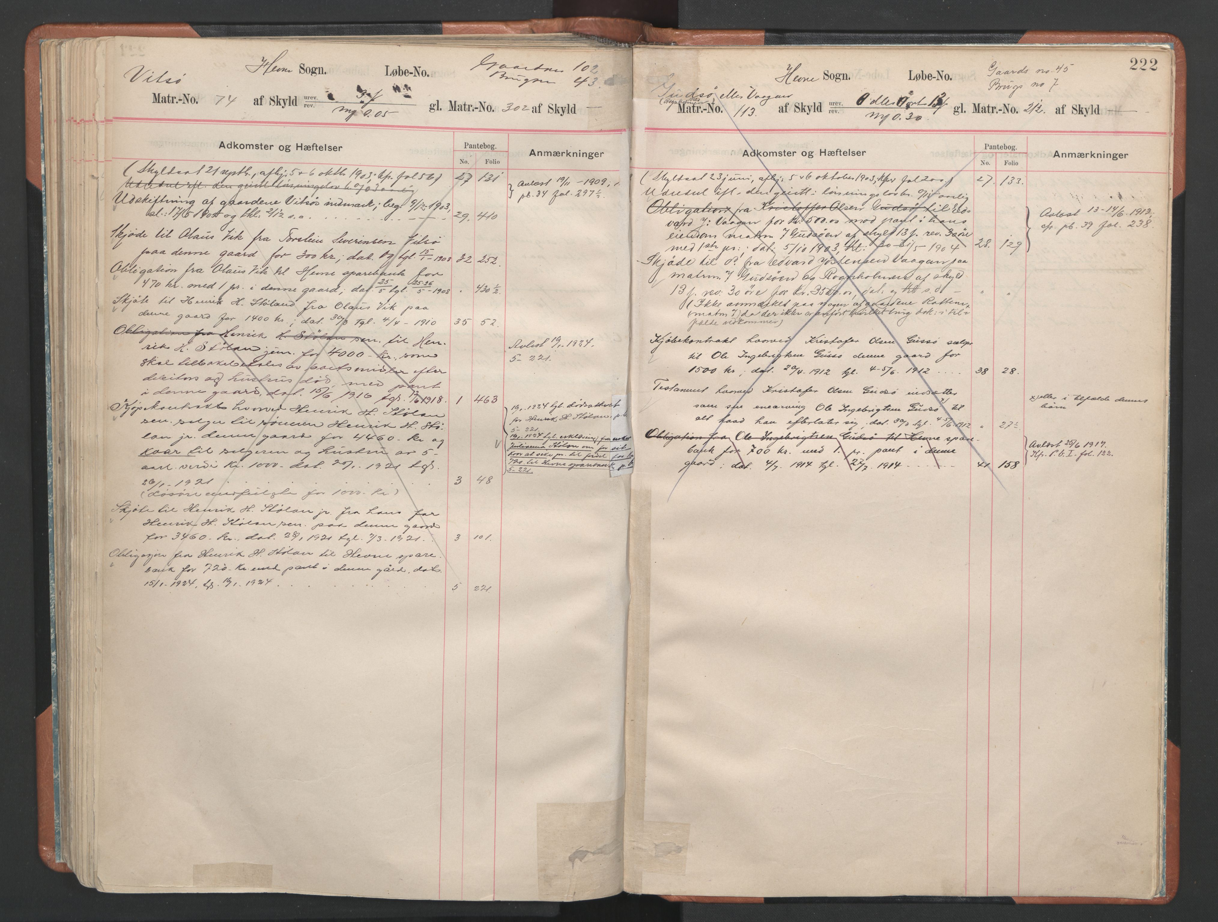 Hitra sorenskriveri, AV/SAT-A-0018/2/2A/L0020: Panteregister nr. 20, s. 222