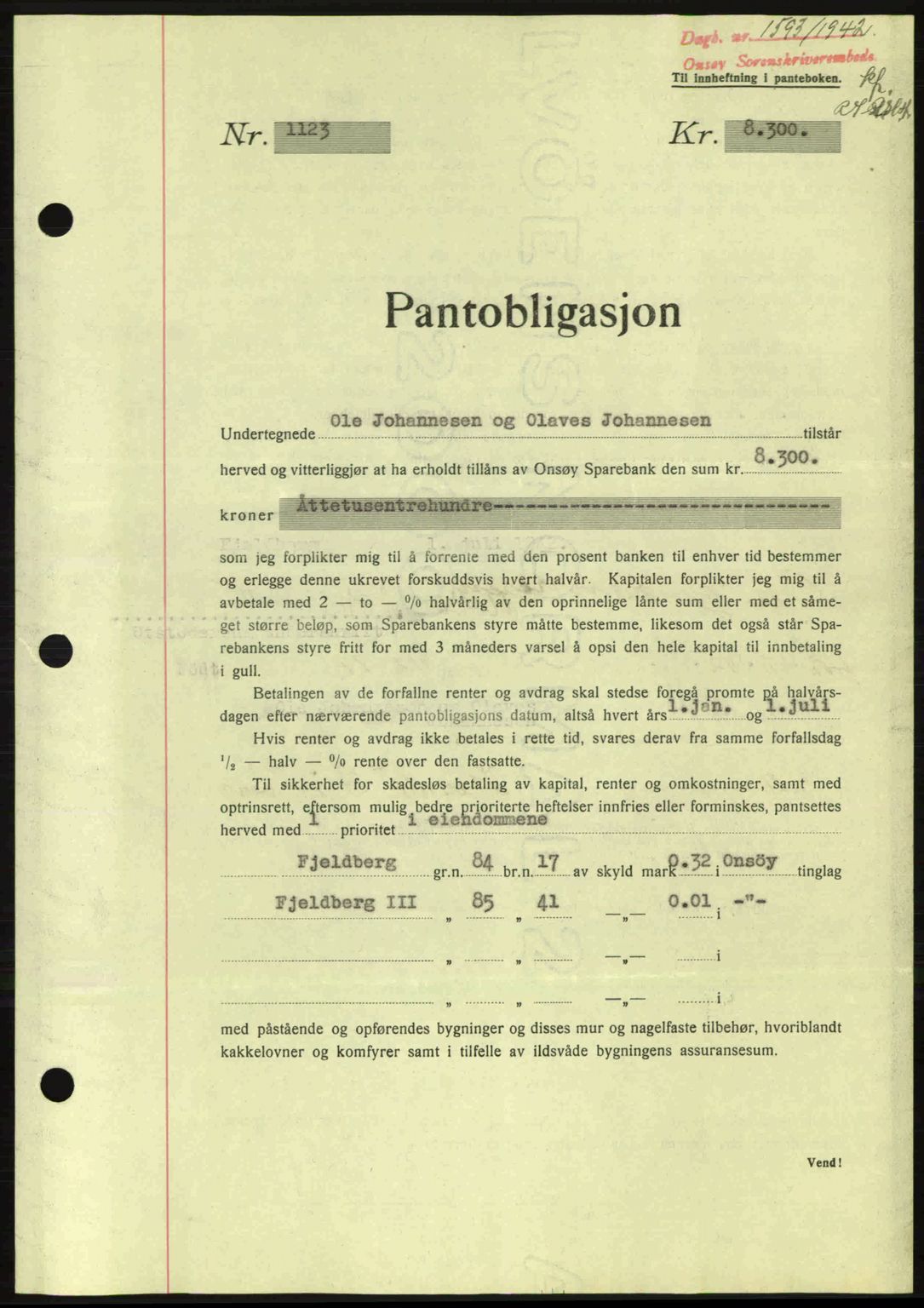 Onsøy sorenskriveri, SAO/A-10474/G/Ga/Gac/L0003: Pantebok nr. B3, 1940-1944, Dagboknr: 1593/1942