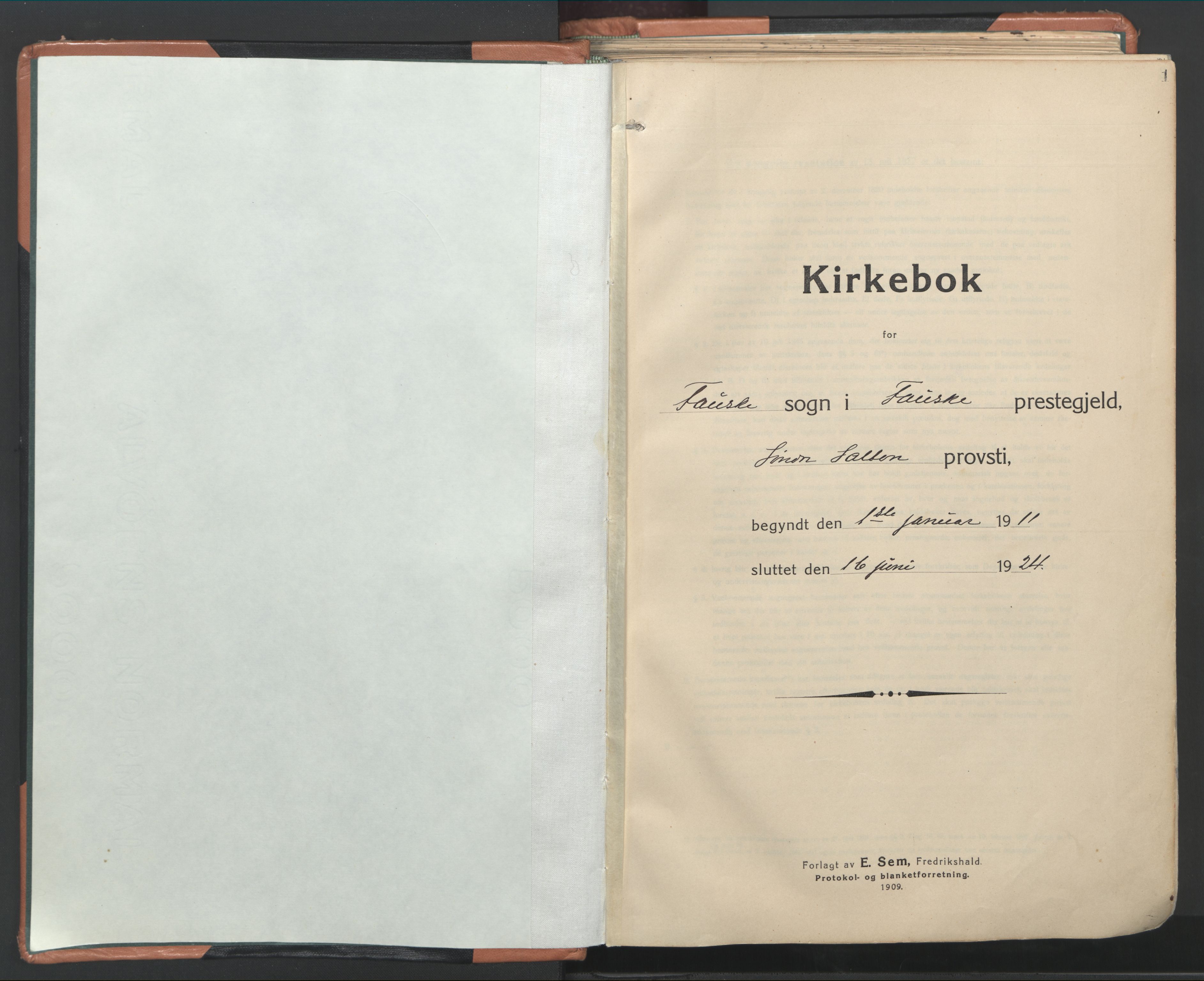 Ministerialprotokoller, klokkerbøker og fødselsregistre - Nordland, SAT/A-1459/849/L0698: Ministerialbok nr. 849A09, 1911-1924, s. 1