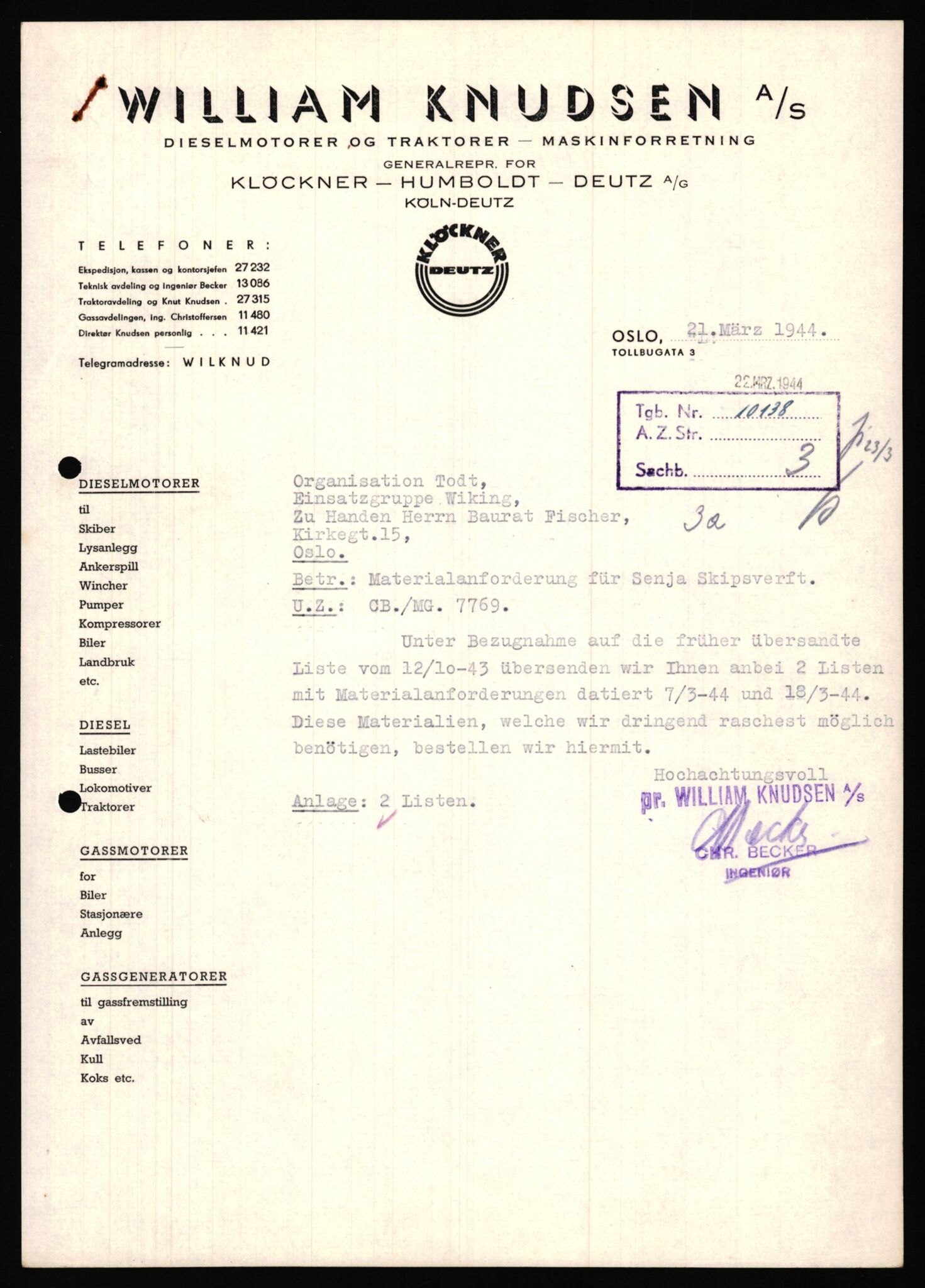 Tyske arkiver, Organisation Todt (OT), Einsatzgruppe Wiking, AV/RA-RAFA-2188/1/E/E6/E6c/L0007: Nachschub: Arkivkode 9451-9490, 1940-1945, s. 228