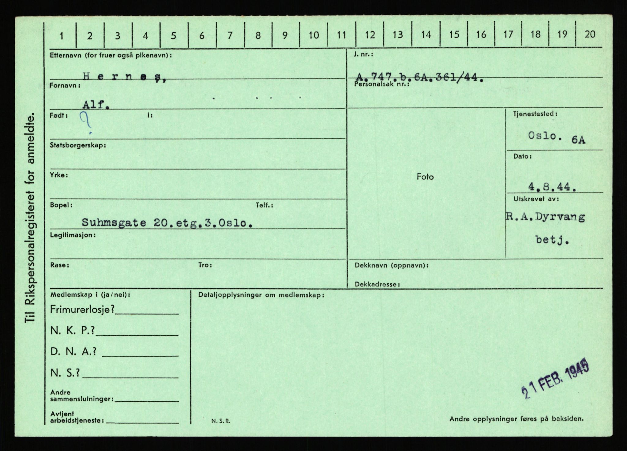 Statspolitiet - Hovedkontoret / Osloavdelingen, AV/RA-S-1329/C/Ca/L0006: Hanche - Hokstvedt, 1943-1945, s. 3990