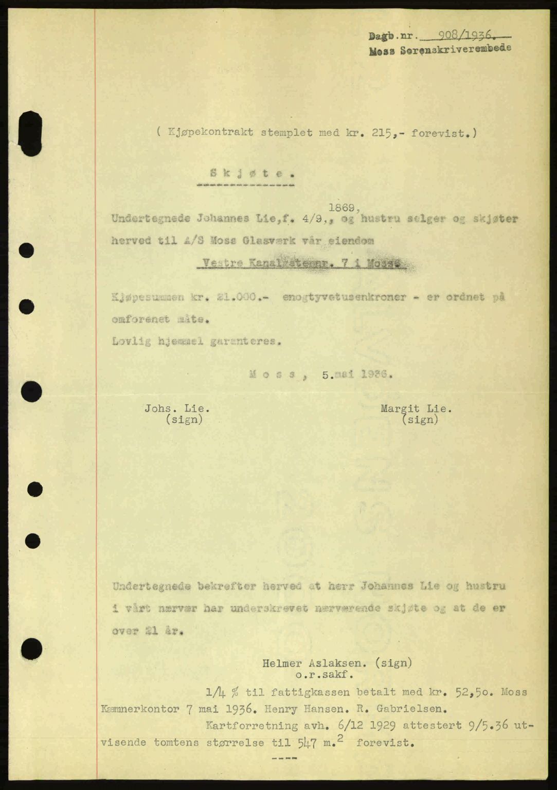 Moss sorenskriveri, SAO/A-10168: Pantebok nr. A1, 1936-1936, Dagboknr: 908/1936