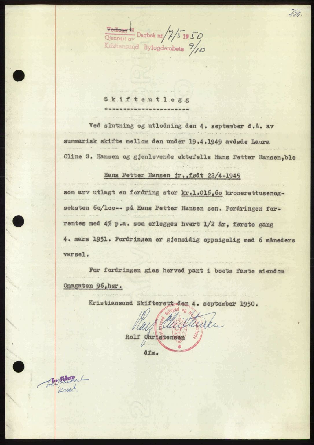 Kristiansund byfogd, AV/SAT-A-4587/A/27: Pantebok nr. 50, 1950-1950, Dagboknr: 1715/1950