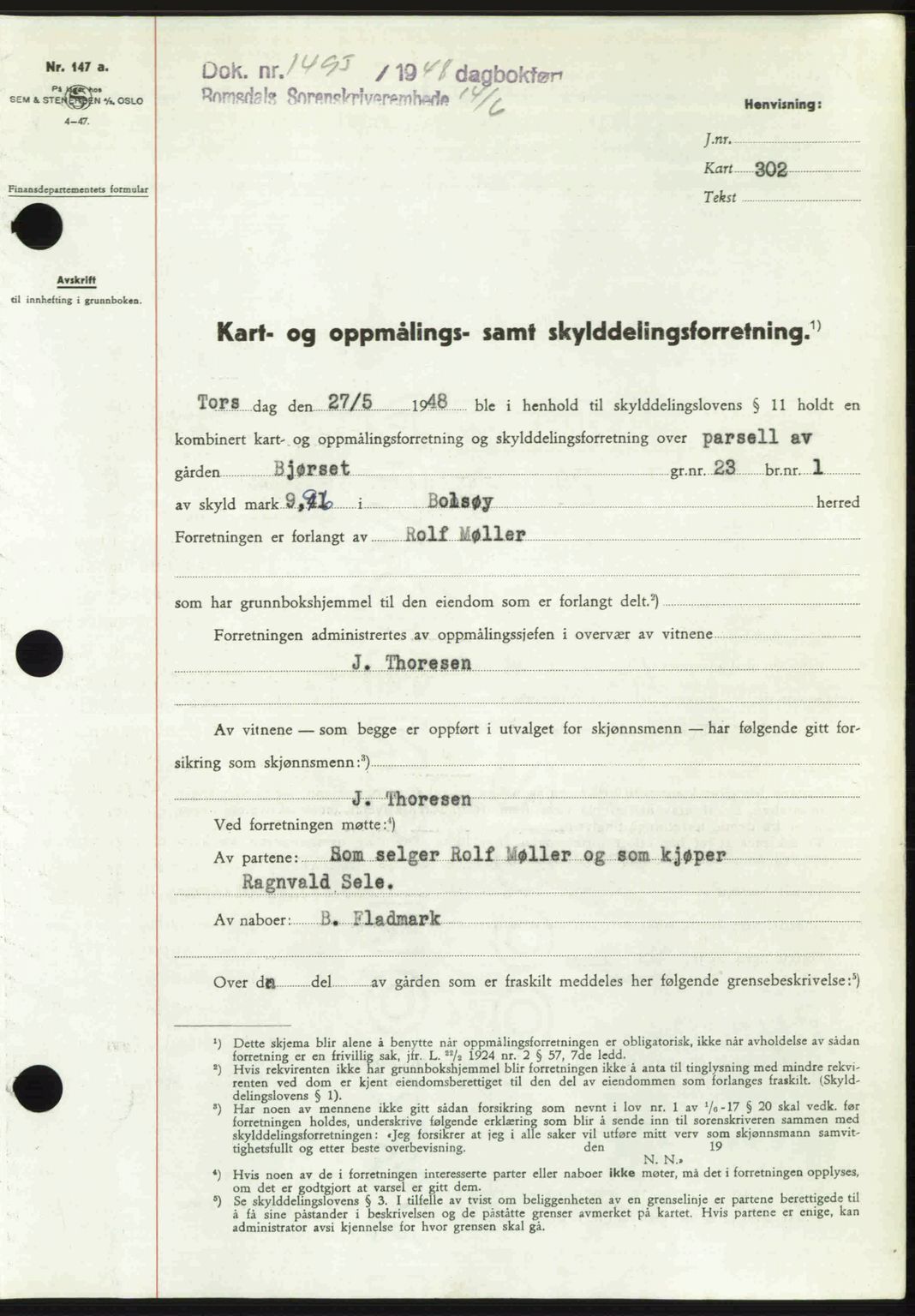 Romsdal sorenskriveri, SAT/A-4149/1/2/2C: Pantebok nr. A26, 1948-1948, Dagboknr: 1495/1948