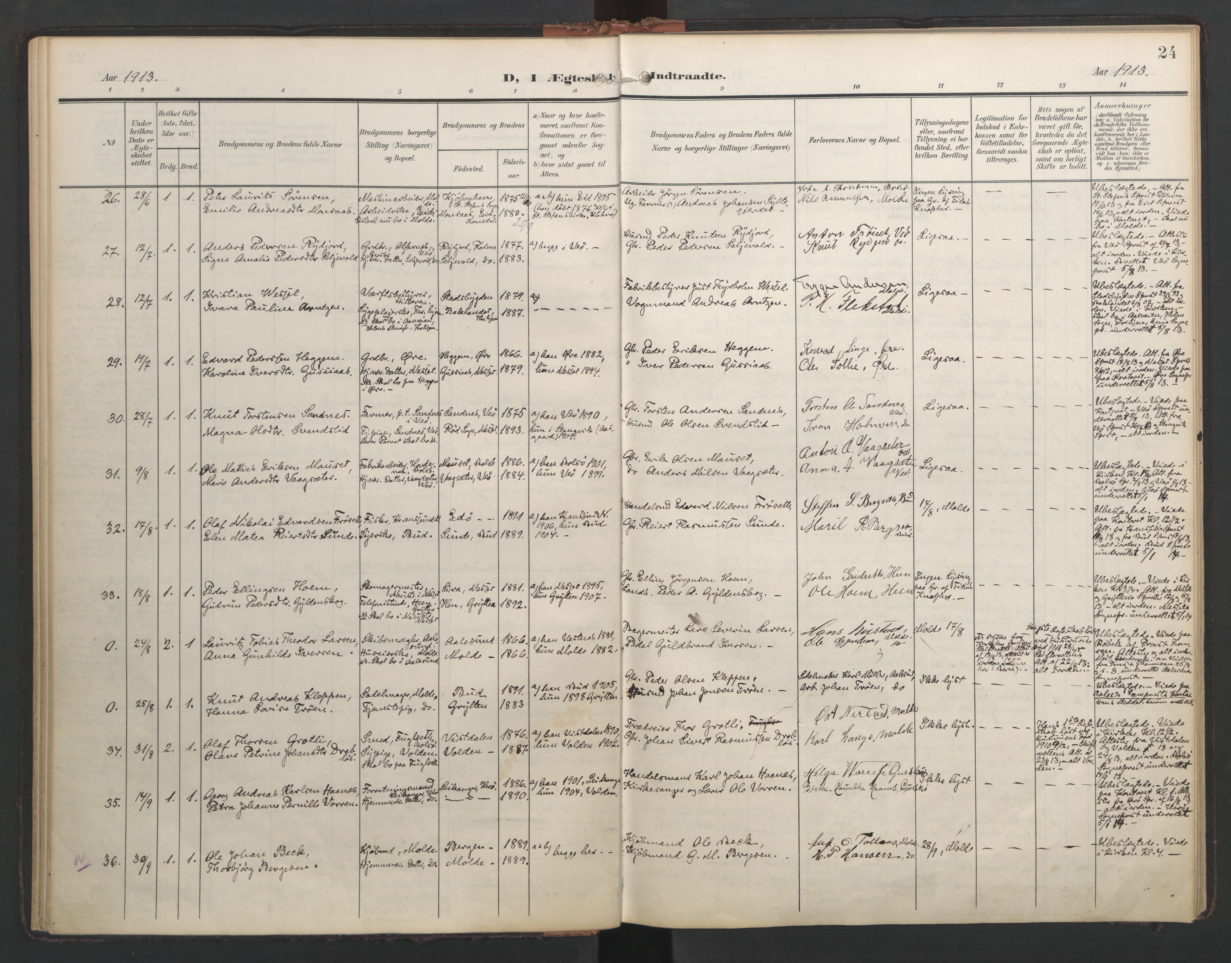 Ministerialprotokoller, klokkerbøker og fødselsregistre - Møre og Romsdal, AV/SAT-A-1454/558/L0694: Ministerialbok nr. 558A08, 1907-1922, s. 24