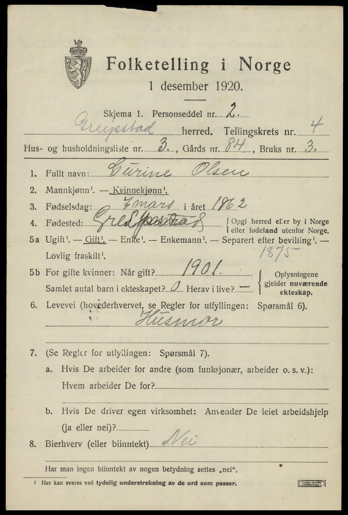 SAK, Folketelling 1920 for 1017 Greipstad herred, 1920, s. 1526