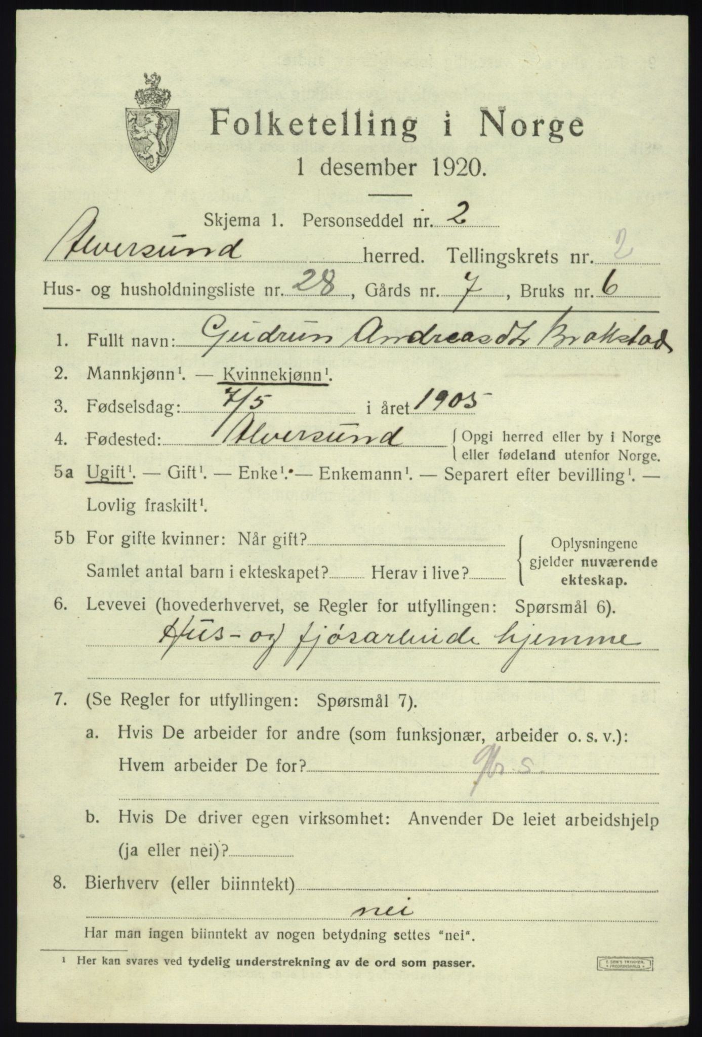 SAB, Folketelling 1920 for 1257 Alversund herred, 1920, s. 2006