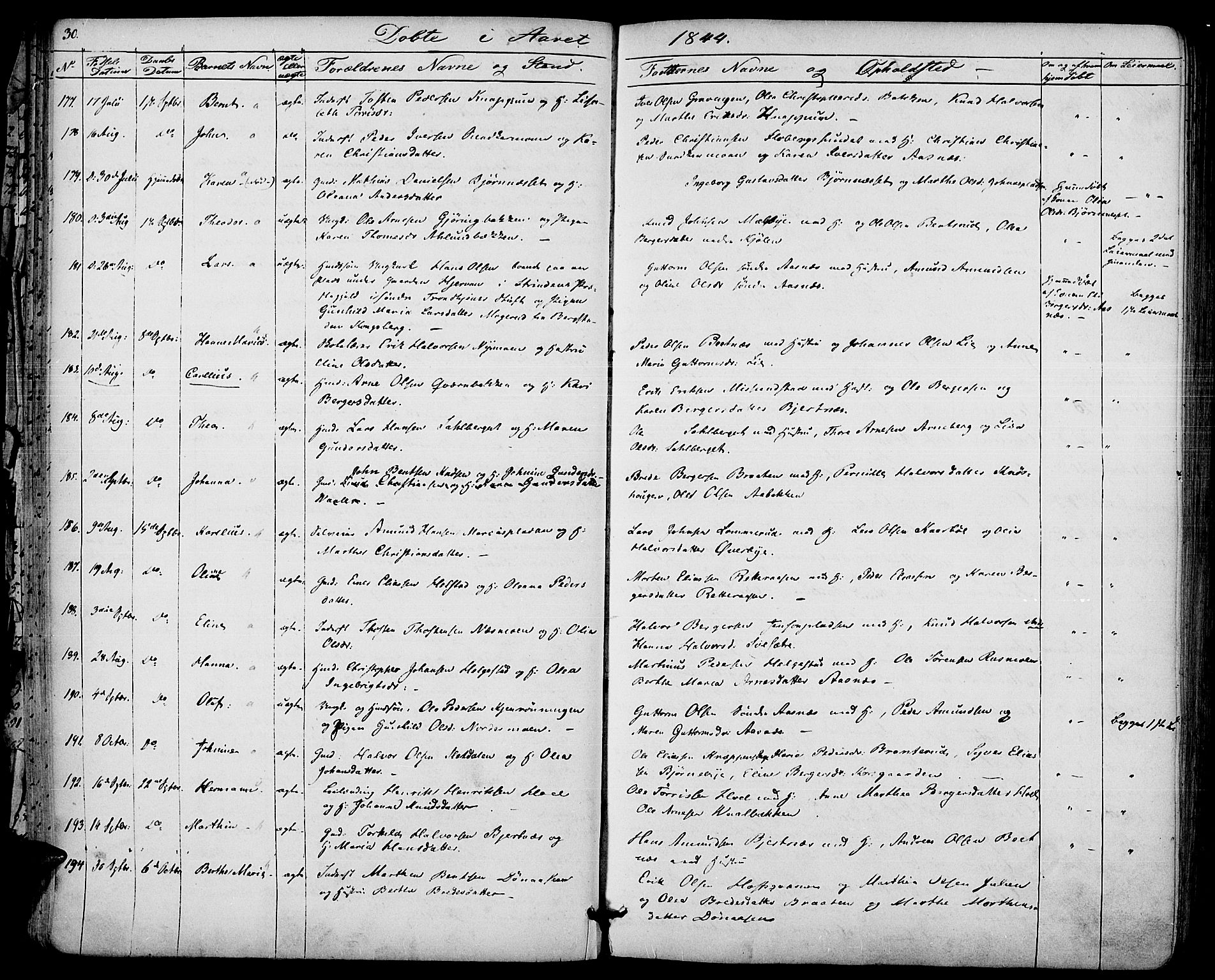 Hof prestekontor, AV/SAH-PREST-038/H/Ha/Haa/L0007: Ministerialbok nr. 7, 1841-1848, s. 30