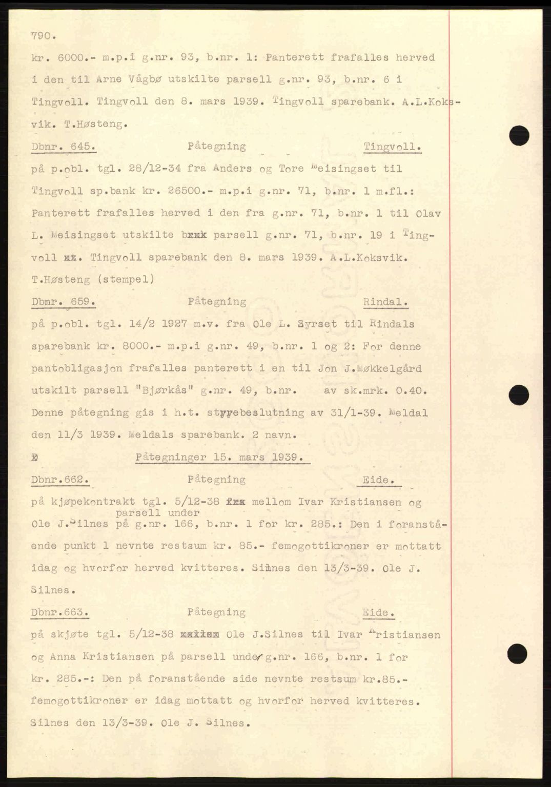 Nordmøre sorenskriveri, SAT/A-4132/1/2/2Ca: Pantebok nr. C80, 1936-1939, Dagboknr: 645/1939