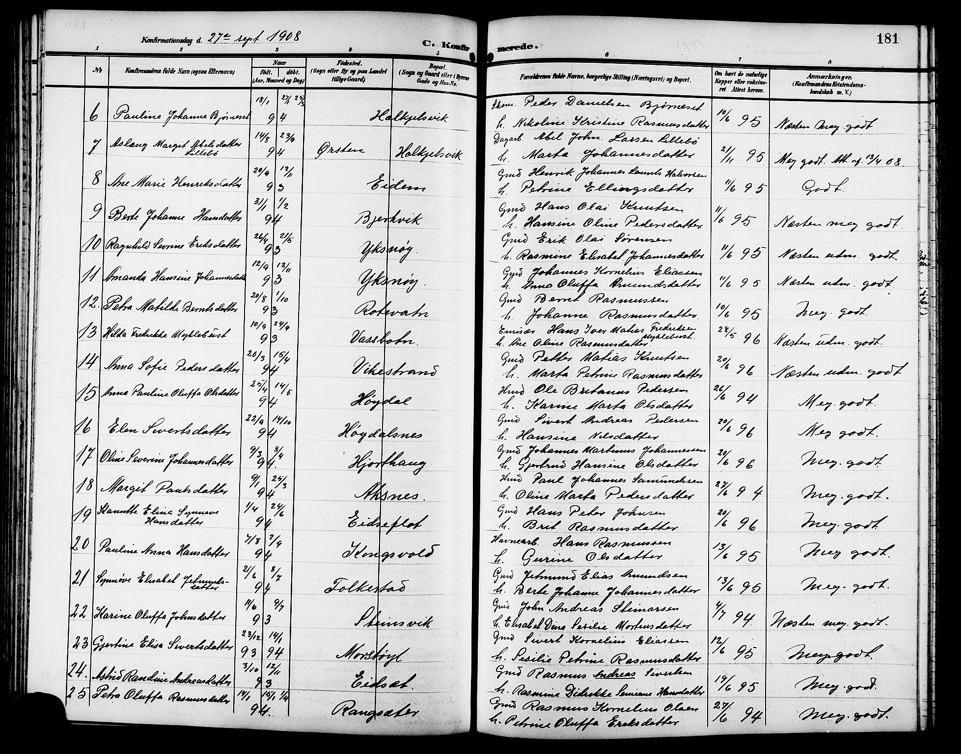 Ministerialprotokoller, klokkerbøker og fødselsregistre - Møre og Romsdal, SAT/A-1454/511/L0159: Klokkerbok nr. 511C05, 1902-1920, s. 181