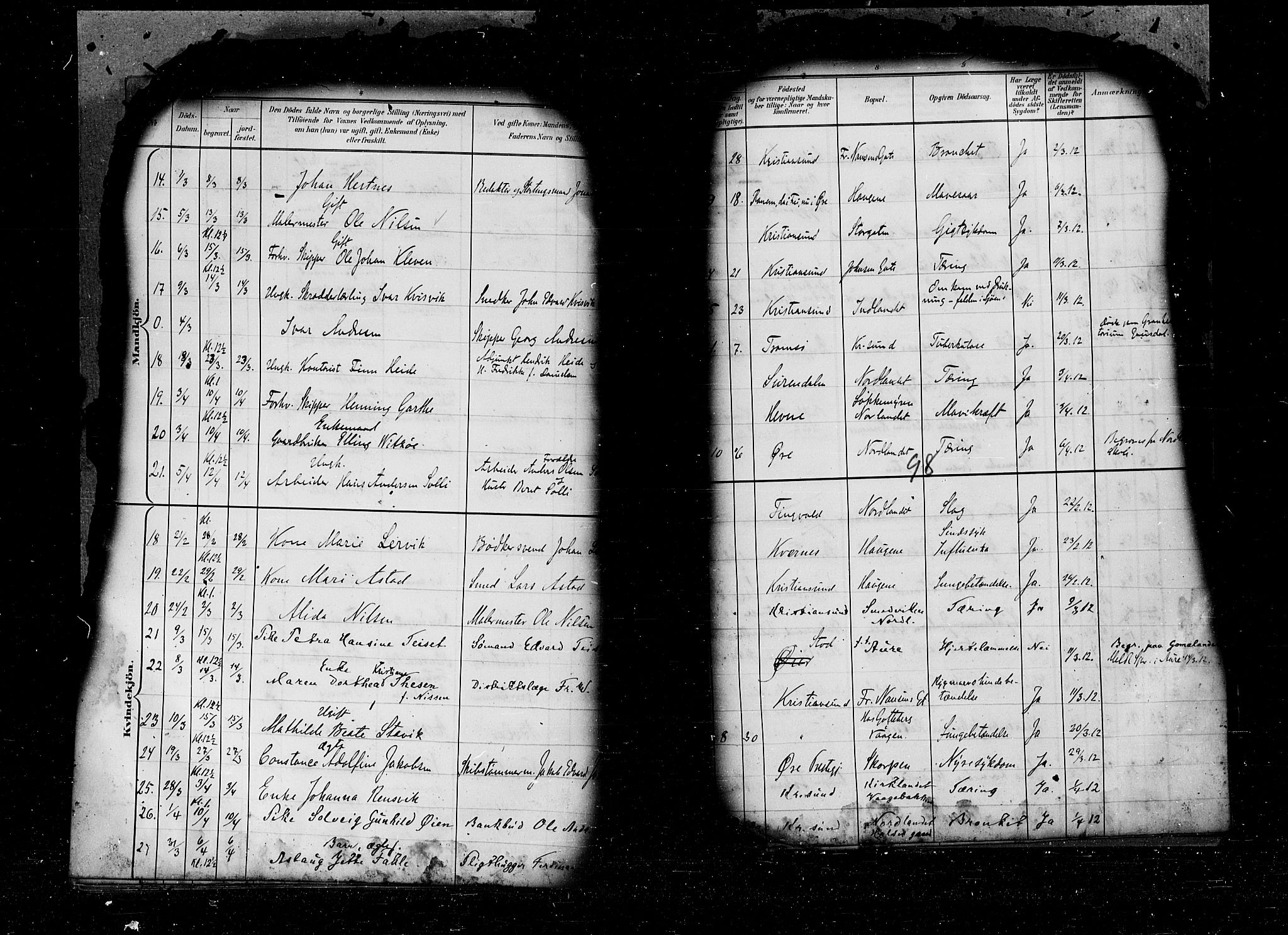 Kristiansund sokneprestkontor, AV/SAT-A-1068/1/I/I1: Ministerialbok nr. 6e, 1901-1916, s. 98