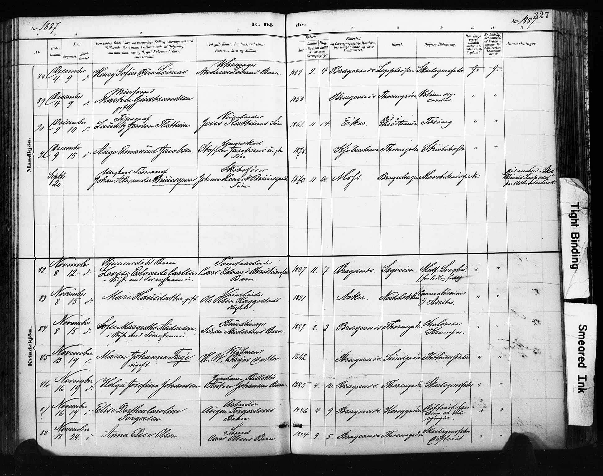 Bragernes kirkebøker, AV/SAKO-A-6/F/Fb/L0007: Ministerialbok nr. II 7, 1885-1893, s. 327