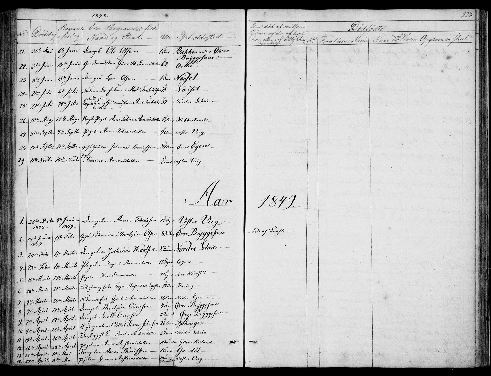 Hægebostad sokneprestkontor, SAK/1111-0024/F/Fa/Fab/L0002: Ministerialbok nr. A 2, 1836-1872, s. 227