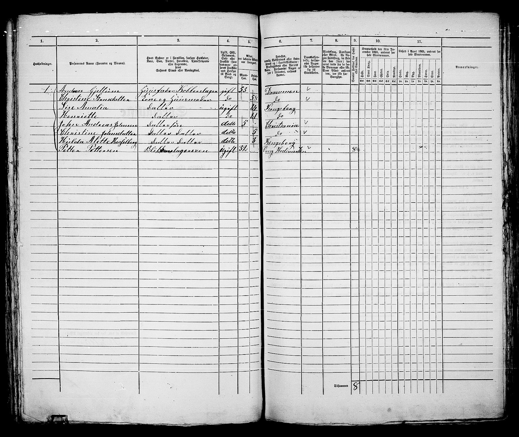 RA, Folketelling 1865 for 0604B Kongsberg prestegjeld, Kongsberg kjøpstad, 1865, s. 297