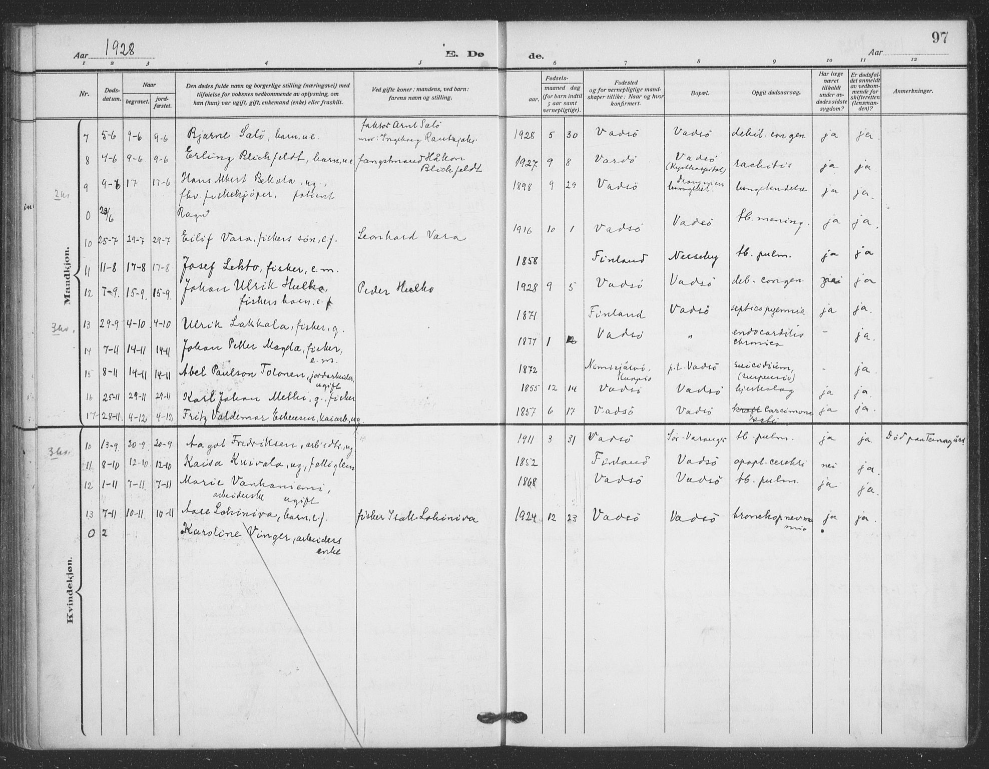 Vadsø sokneprestkontor, AV/SATØ-S-1325/H/Ha/L0008kirke: Ministerialbok nr. 8, 1912-1930, s. 97