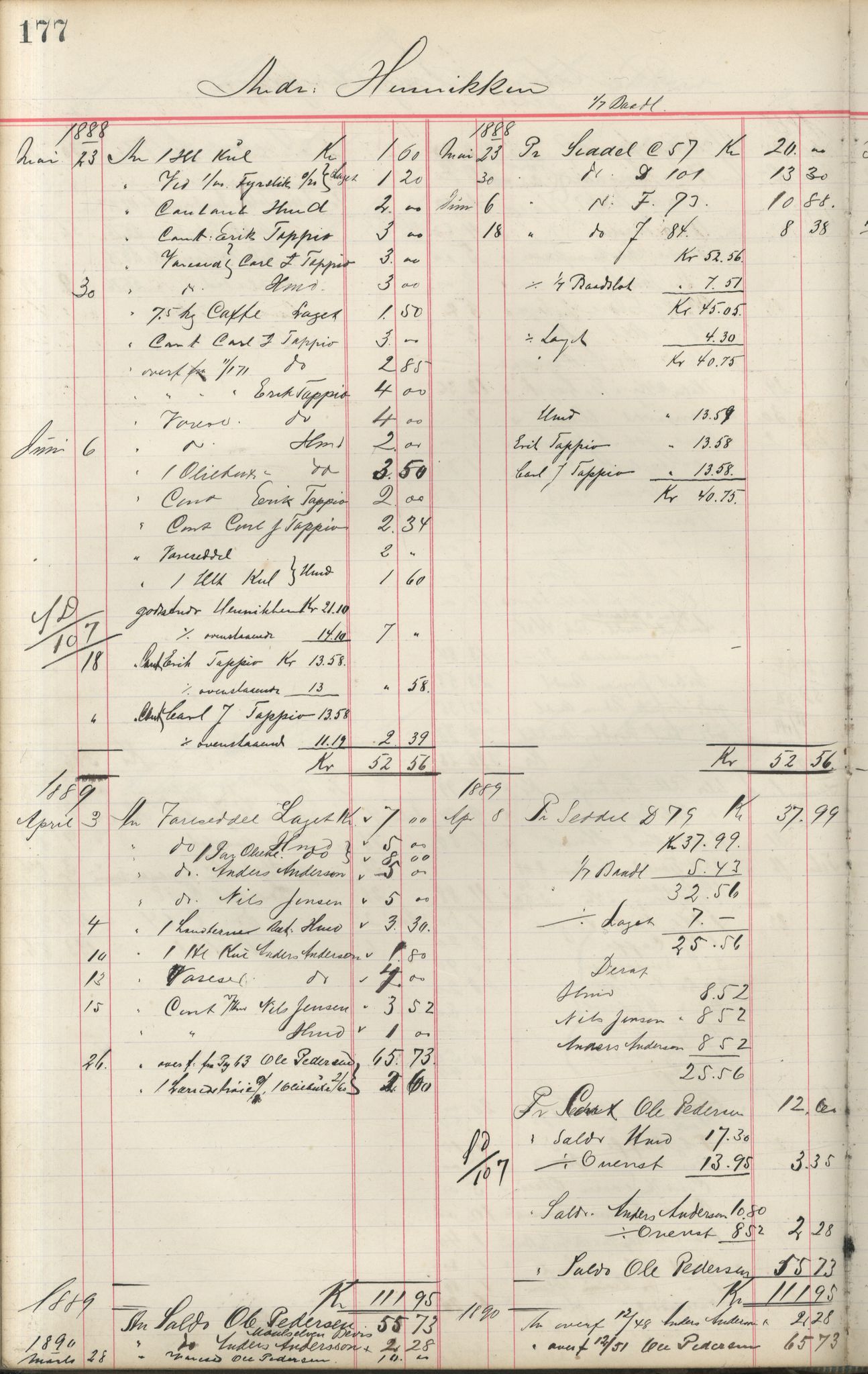 Brodtkorb handel A/S, VAMU/A-0001/F/Fa/L0001/0002: Kompanibøker. Innensogns / Compagnibog for Indensogns Fiskere No 11, 1887-1889, s. 177