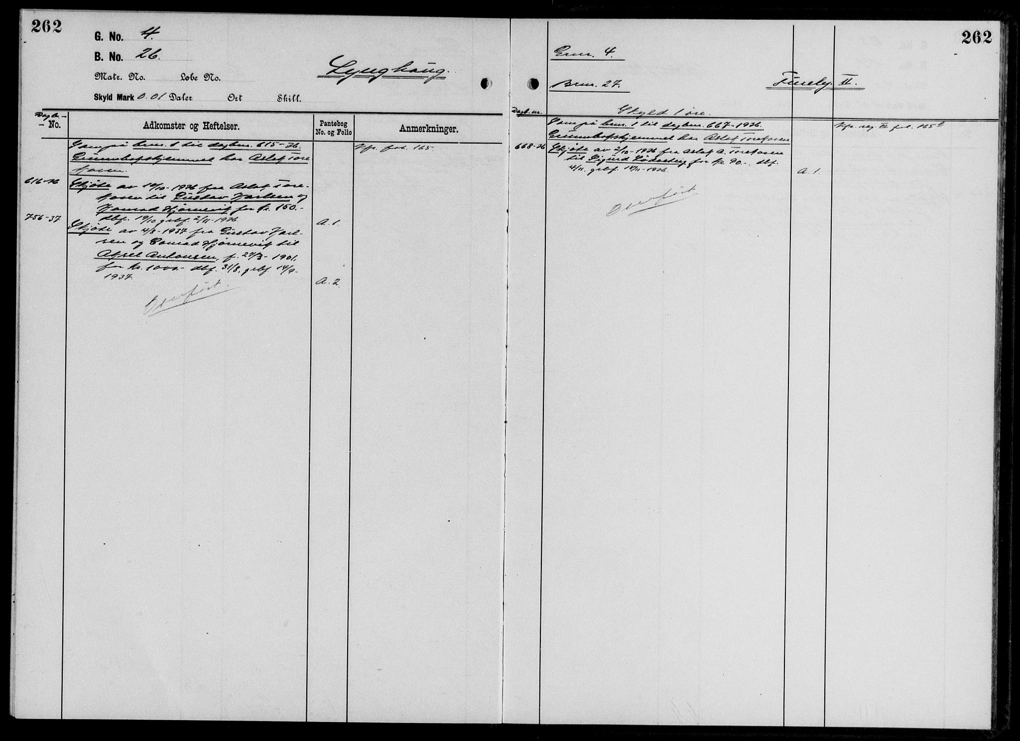 Hardanger og Voss sorenskriveri, SAB/A-2501/2/2A/2Aa/L0009: Panteregister nr. II.A.a.9, 1800-1940, s. 262