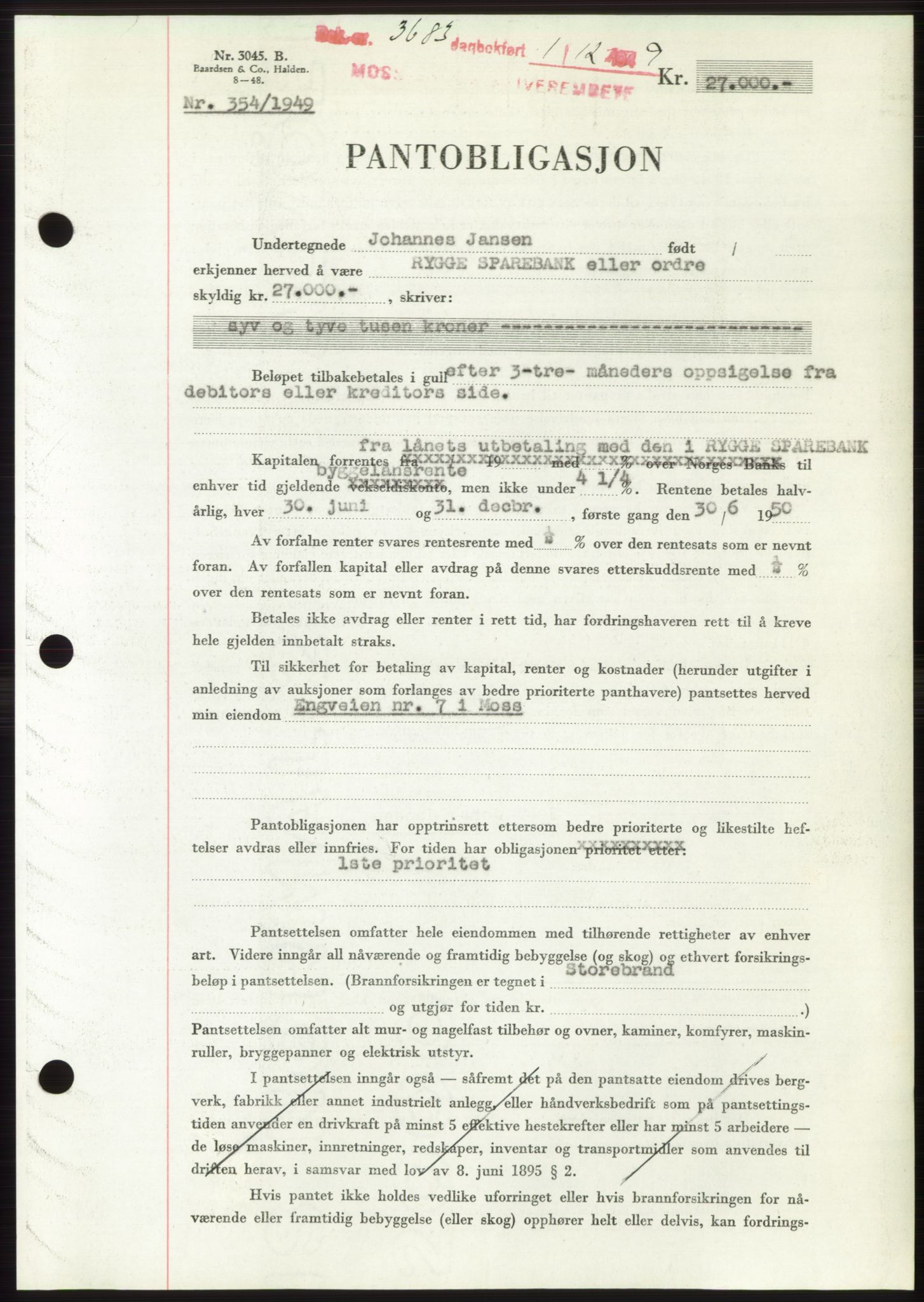 Moss sorenskriveri, SAO/A-10168: Pantebok nr. B23, 1949-1950, Dagboknr: 3683/1949