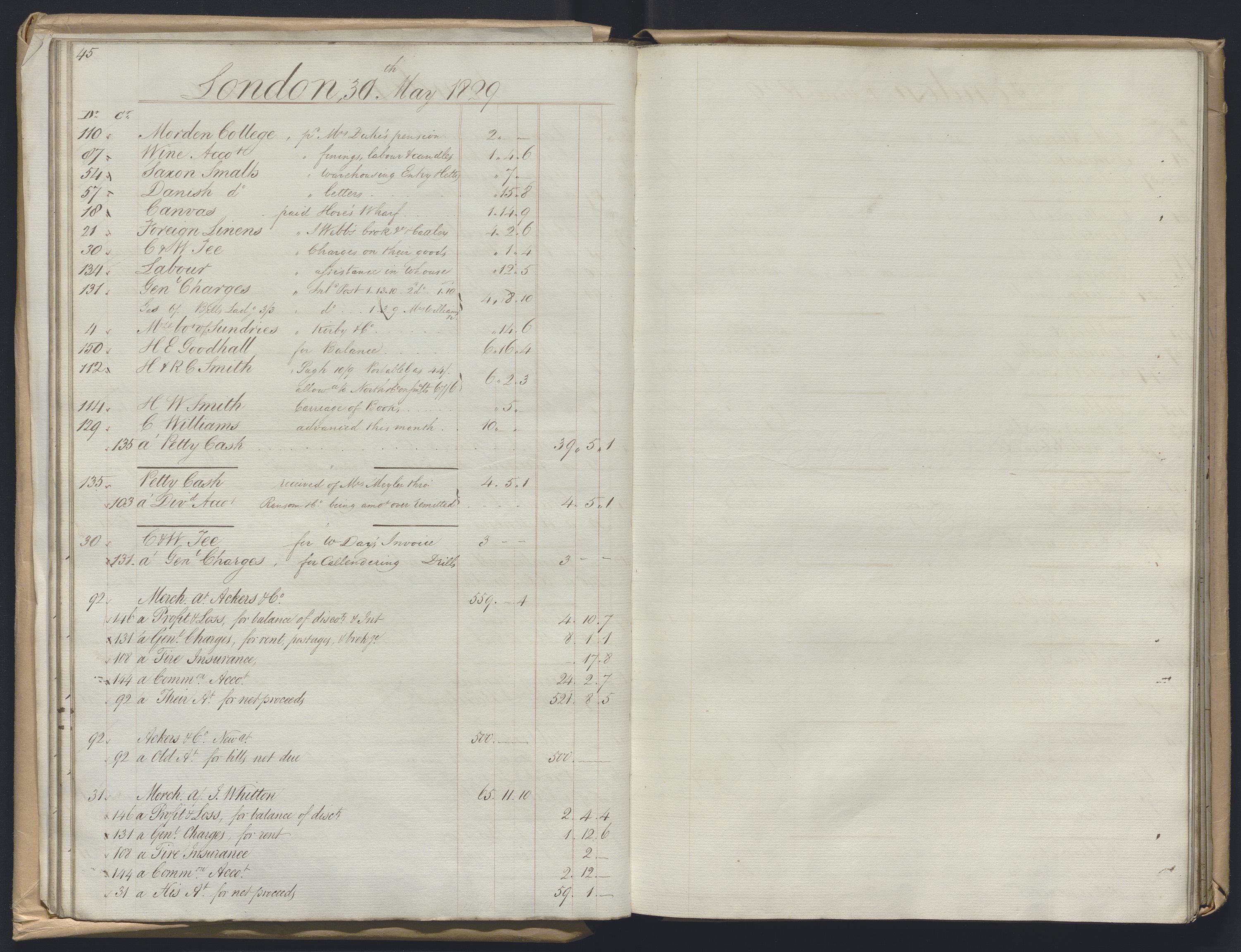 Smith, Goodhall & Reeves, RA/PA-0586/R/L0001: Dagbok (Daybook) A, 1829-1831, s. 45-46