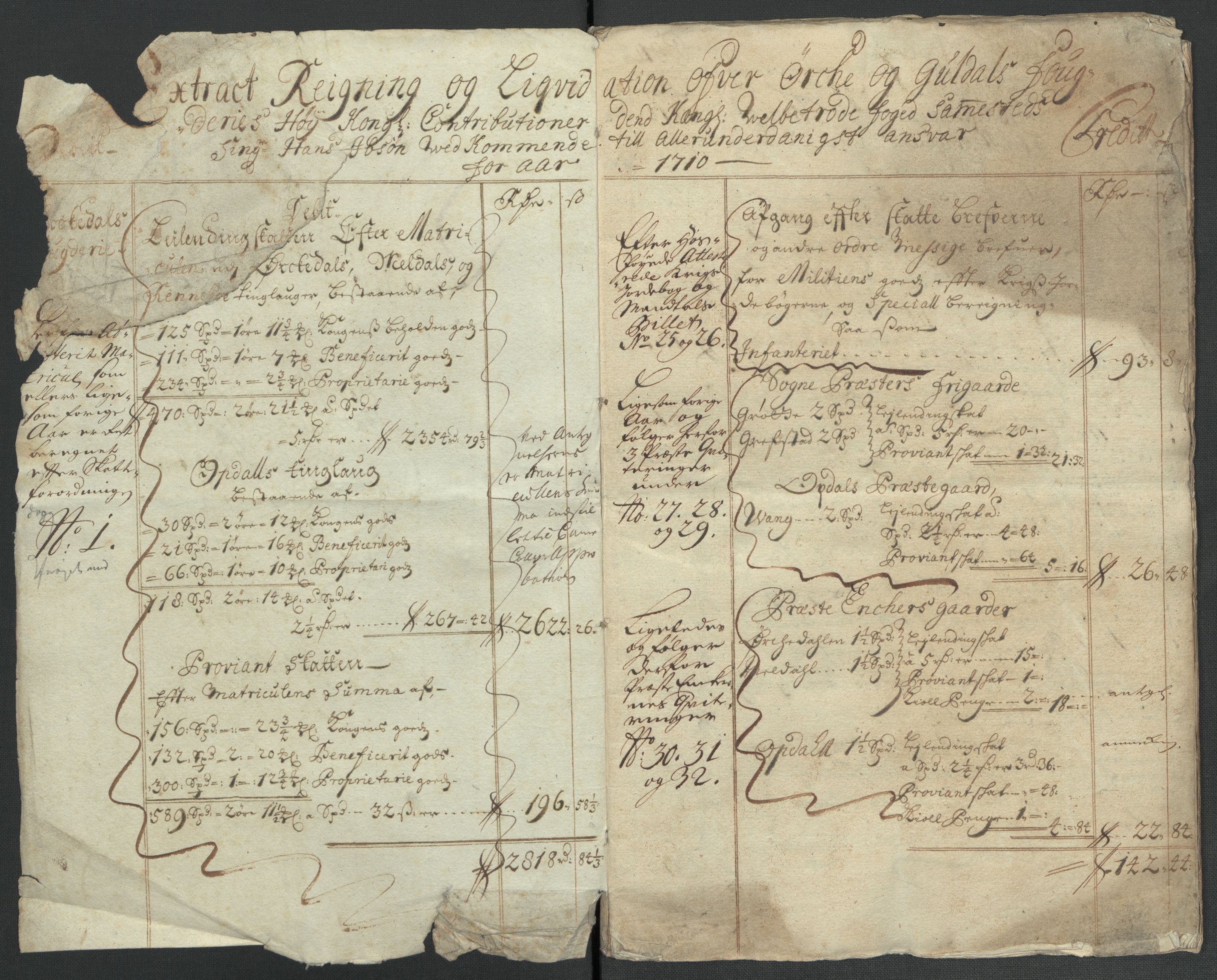 Rentekammeret inntil 1814, Reviderte regnskaper, Fogderegnskap, RA/EA-4092/R60/L3960: Fogderegnskap Orkdal og Gauldal, 1710, s. 5