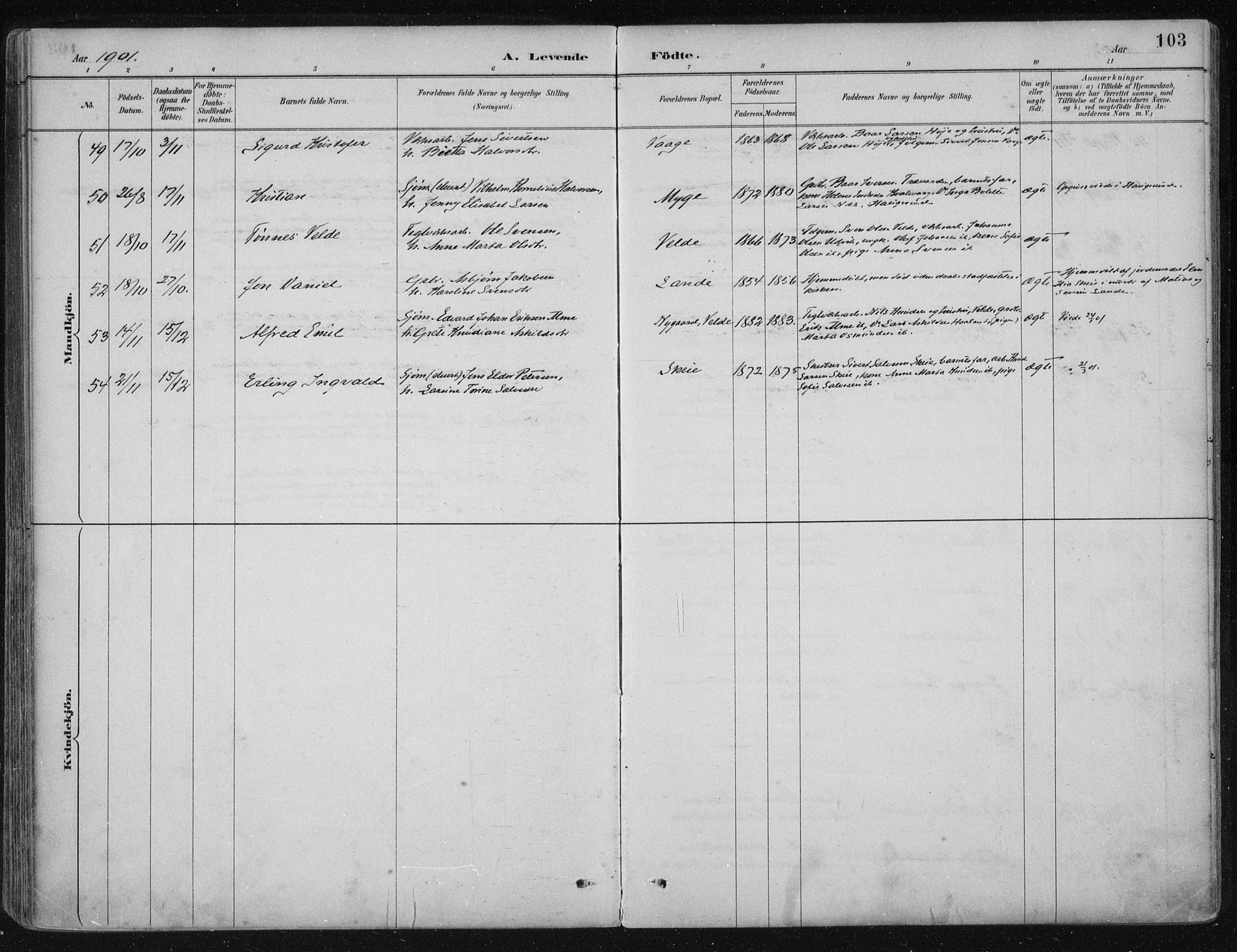 Avaldsnes sokneprestkontor, AV/SAST-A -101851/H/Ha/Haa/L0017: Ministerialbok nr. A 17, 1889-1920, s. 103
