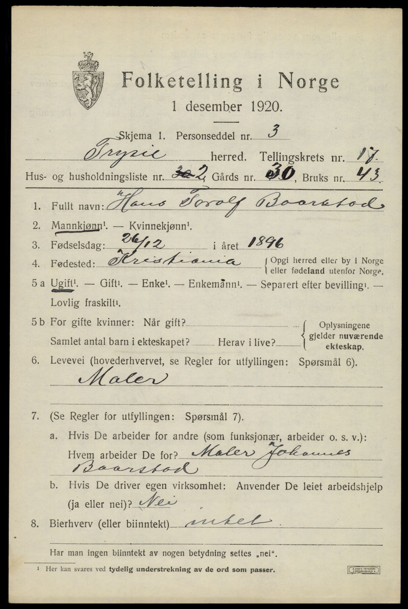 SAH, Folketelling 1920 for 0428 Trysil herred, 1920, s. 10191