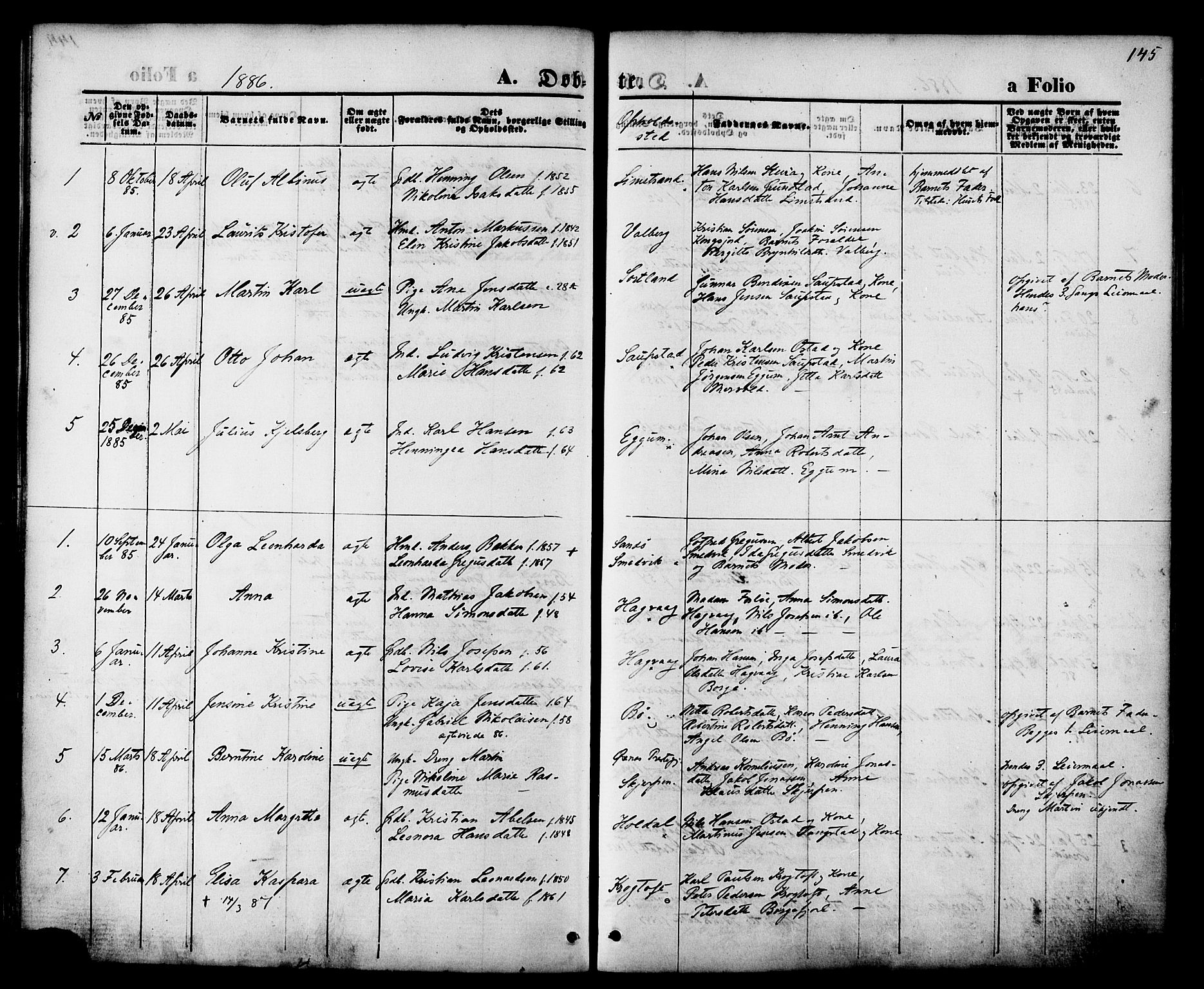 Ministerialprotokoller, klokkerbøker og fødselsregistre - Nordland, AV/SAT-A-1459/880/L1132: Ministerialbok nr. 880A06, 1869-1887, s. 145